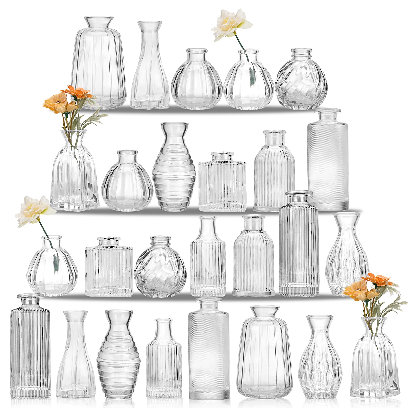 CEWOR 24-Piece Clear Glass Bud Vase Set - Small Flower Vases for Wedding Centerpieces, Rustic Decor, and Home Table Arrangements - Perfect for Weddings, Parties, and Farmhouse Style Decorations