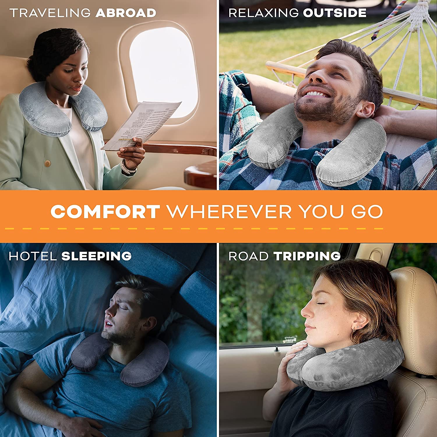 SILLYME Travel Neck Pillow - Soft & Comfortable Airplane, Train, Car Support Cushion for Sleeping (Grey) - Perfect for Long Flights, Road Trips & Office Naps