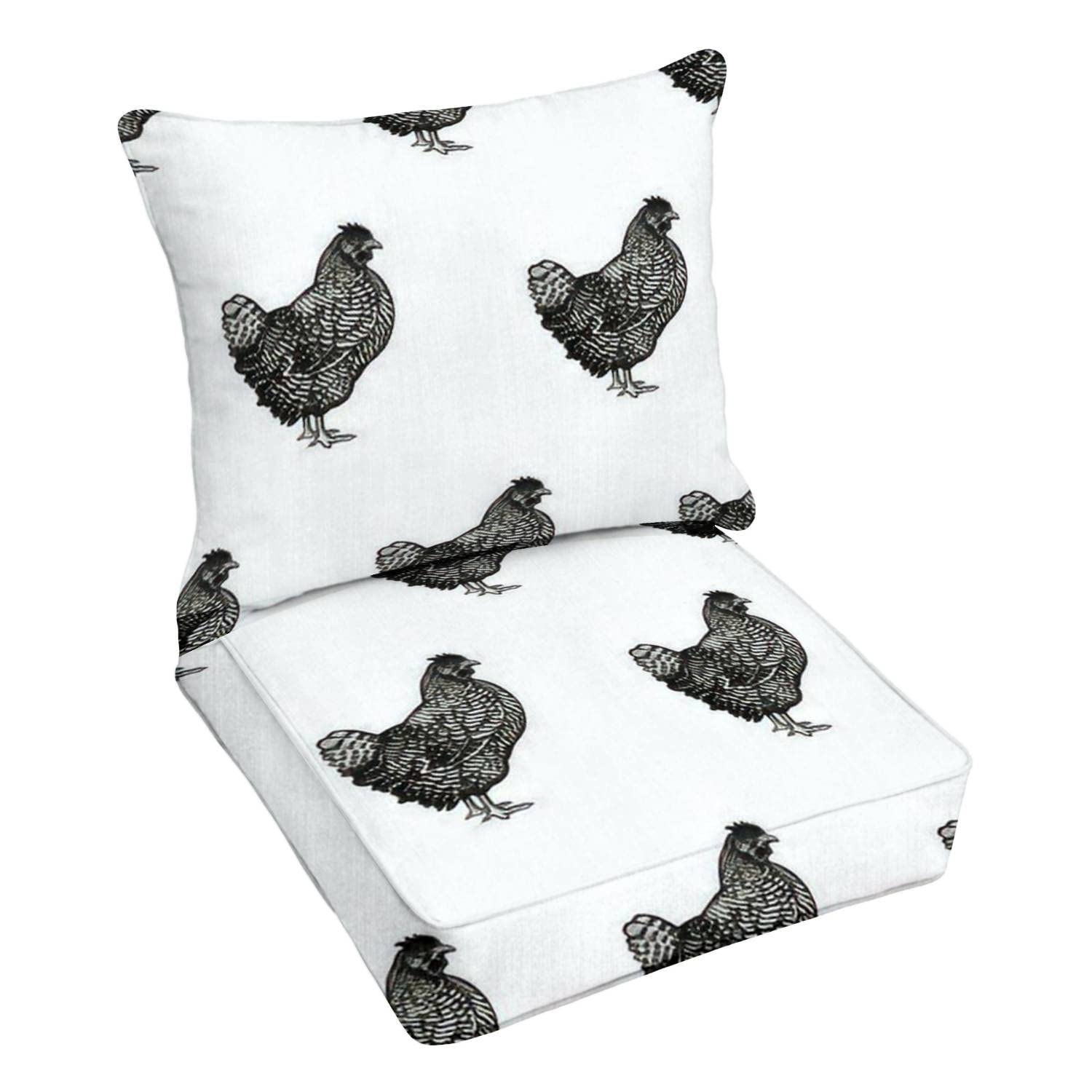 Premium Outdoor Deep Seating Cushion Set with Seamless Chicken Print - Farm Animal & Domestic Bird Decorative Patio Furniture Cushions - Perfect for Lounge Chairs, Conversation Areas & Backyard Relaxation