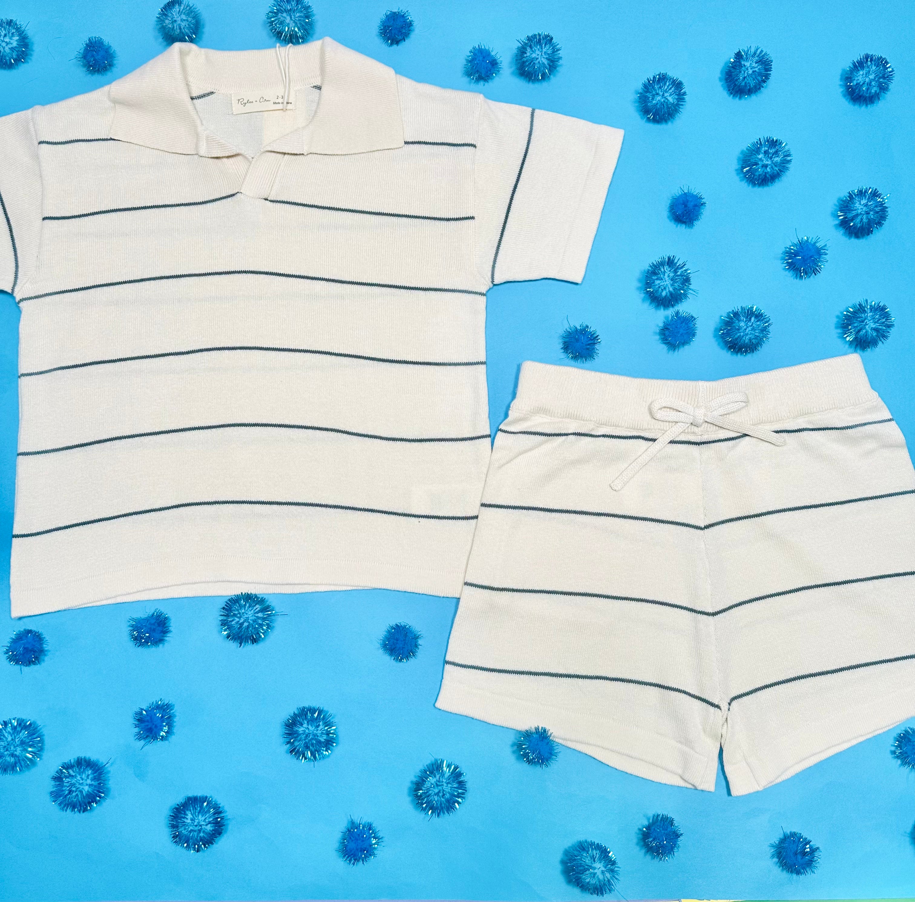 Chandler Stripe Knit Polo and Shorts Set - Stylish Men's Casual Summer Outfit for Beach, Vacation, and Outdoor Activities