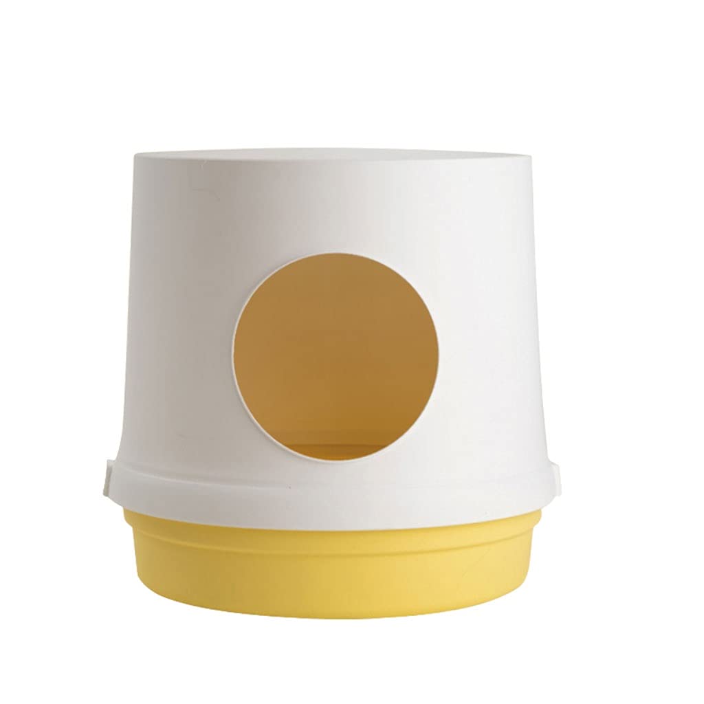 Self-Cleaning Cat Litter Box - Semi-Enclosed Design with Splash-Proof Cover, Holds Up to 20lbs Cats, Includes Litter Scoop (Yellow) - Perfect for Multi-Cat Homes & Small Apartments