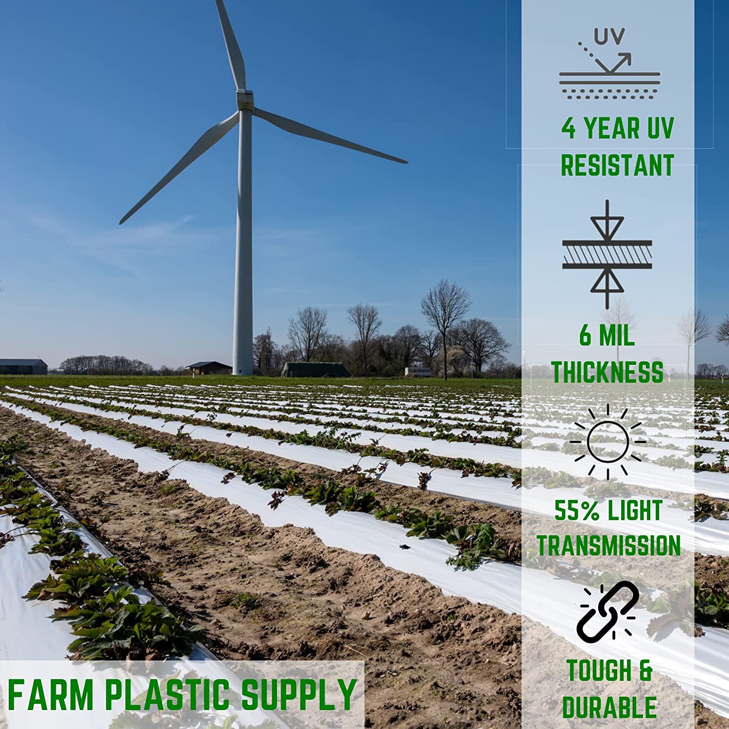 Premium White Greenhouse Plastic Sheeting - 6 mil Thick (32' x 50') - 4-Year UV Resistant Poly Film with 55% Light Transmission - Durable Hoop House Cover for Gardening, Agriculture & Hydroponics - Ideal for Greenhouses, Plant Nurseries & Backyard Farming