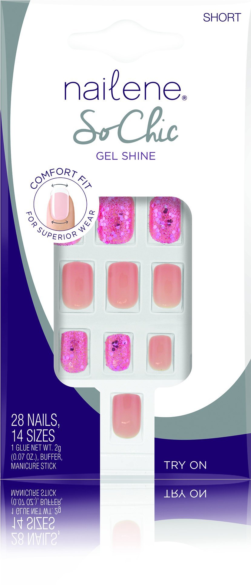 Nailene So Chic Nails Gel Shine #71342 - Short Pink Artificial Nails with Glue, 28 Count | Perfect for Everyday Wear, Parties & Special Occasions