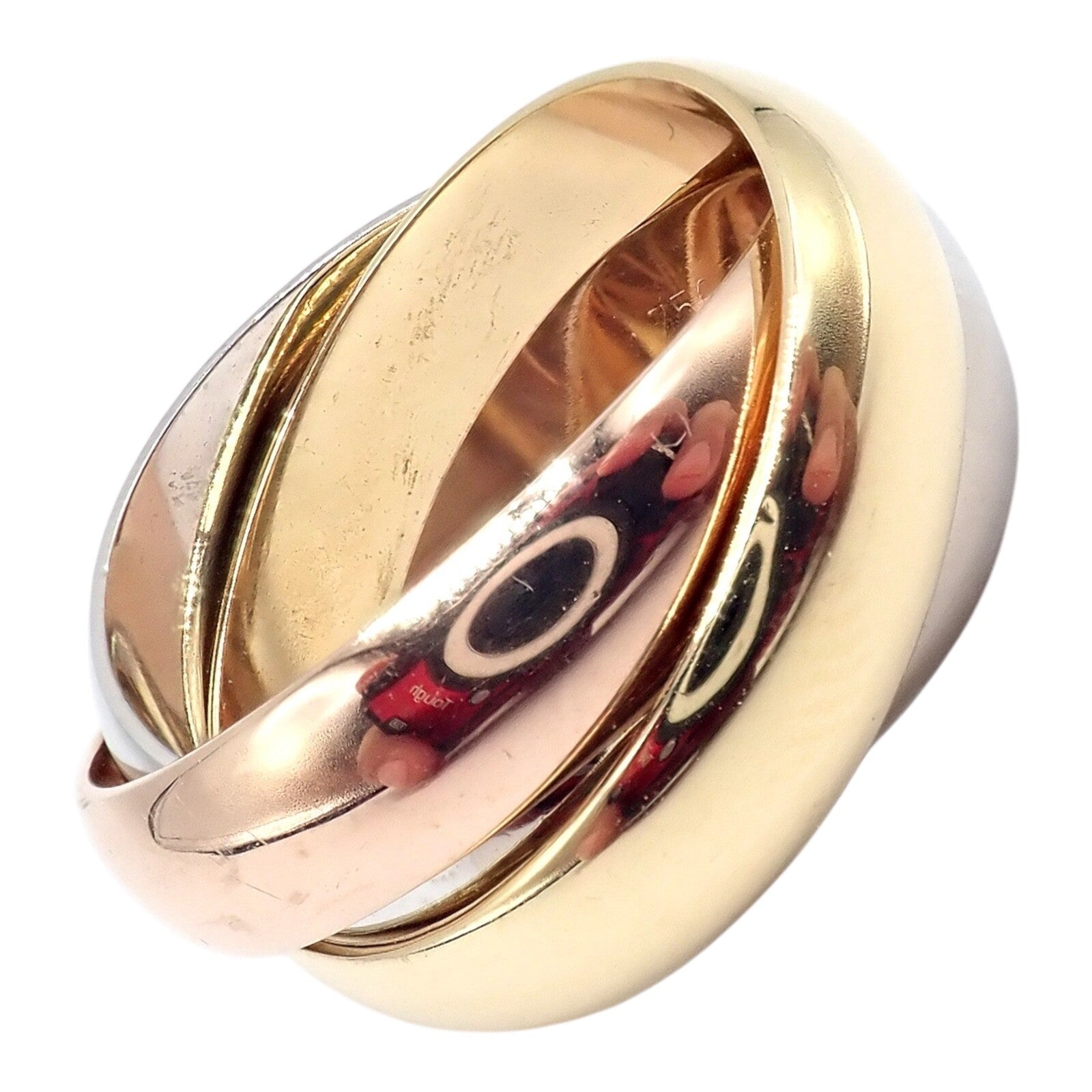 Authentic Cartier Trinity 18K Tri-Color Gold Wide Band Ring Size 55 (7.25 US) with Certificate - Luxury Wedding, Anniversary & Gift Jewelry for Women