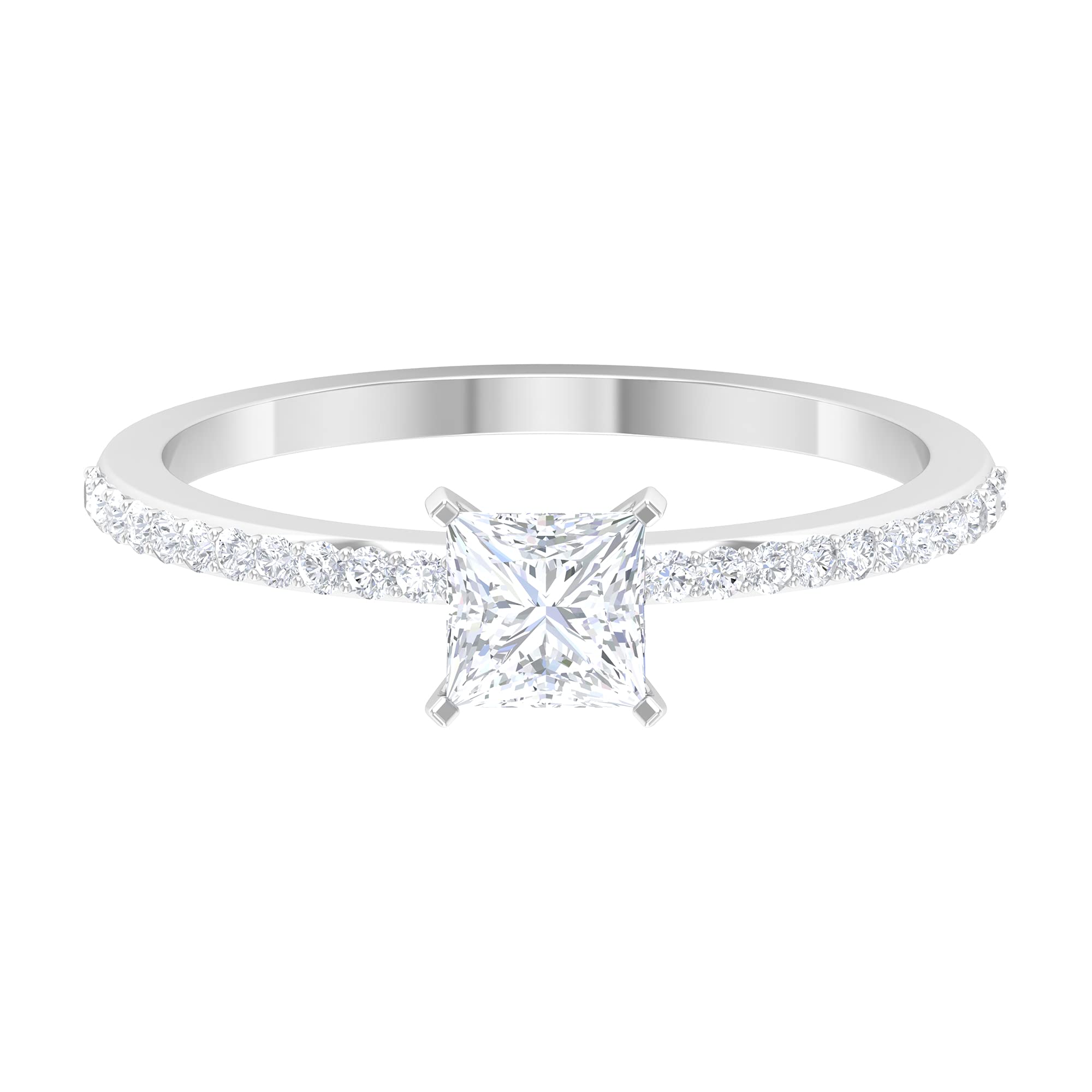 3/4 CT Princess Cut Cubic Zirconia Solitaire Ring in 14K Solid Gold with Side Stones - Certified CZ Engagement Ring for Women, Perfect for Proposals, Anniversaries & Special Occasions