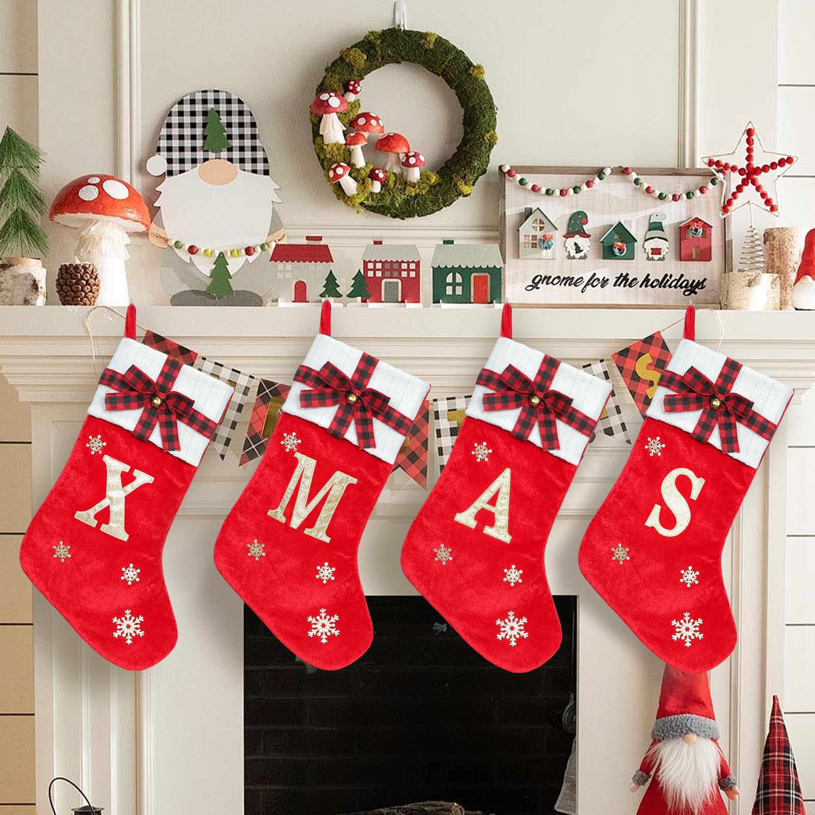 HMASYO 20 Inch Red Velvet Personalized Christmas Stocking for Pets - Embroidered Paw Design with Bow & Knitted Cuff - Large Dog Cat Holiday Stocking for Family Decor - Perfect for Fireplace Mantel & Christmas Tree Decoration