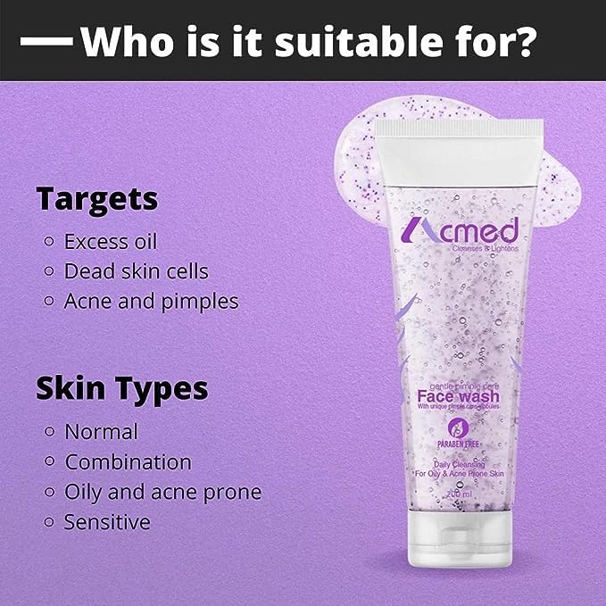 YENKY Acmed Gentle Pimple Care Face Wash for Oily & Acne-Prone Skin | Paraben-Free Cleanser | Daily Acne Treatment & Oil Control | Perfect for Morning & Night Skincare Routine