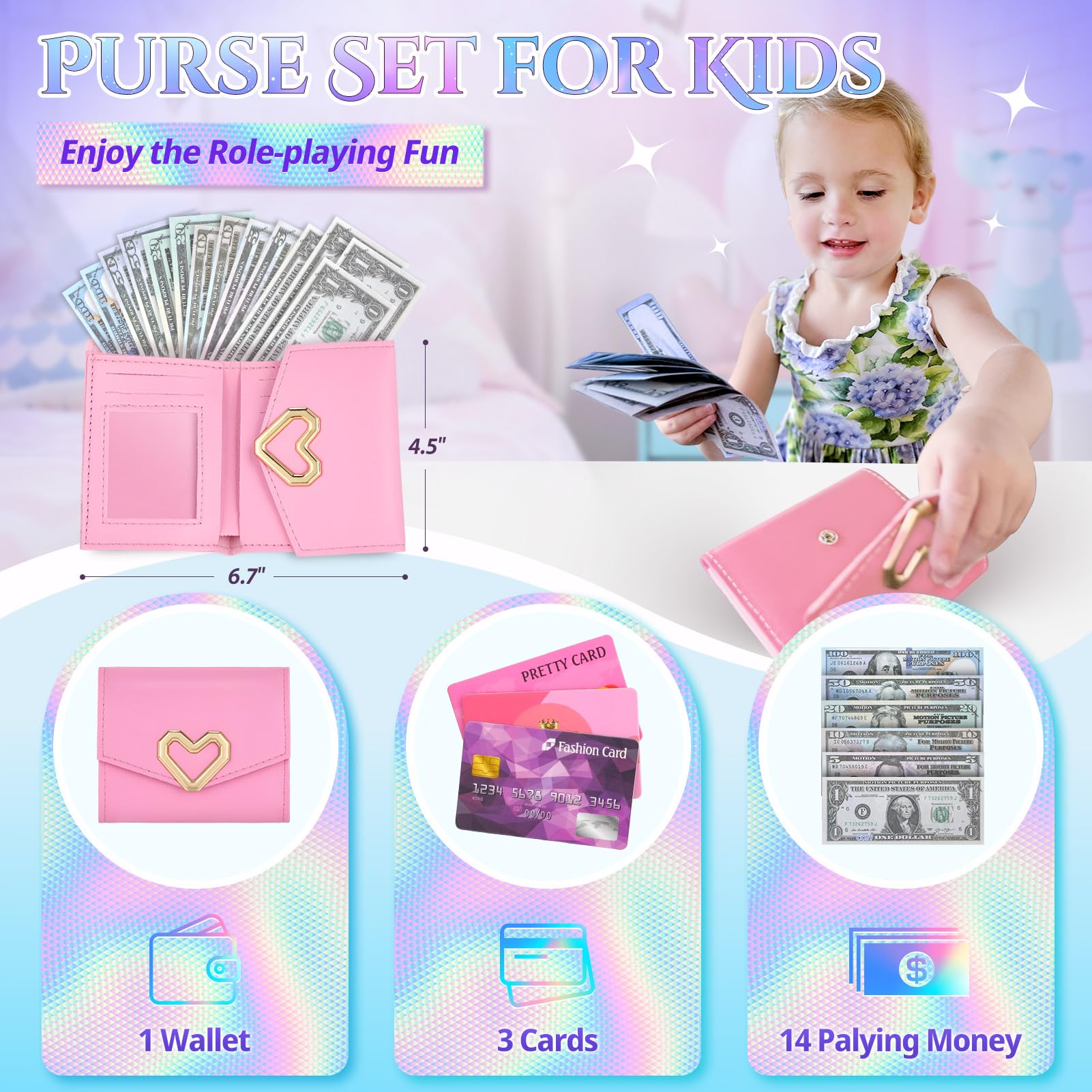 GIFTINBOX Play Toddler Girls Purse - Pretend Play Handbag Toy for Kids Age 3-8, Princess Dress Up Accessories & Birthday Gift for 3 4 5 6 7 8 Year Old Girls - Perfect for Role Play, Tea Parties & Dress Up Games