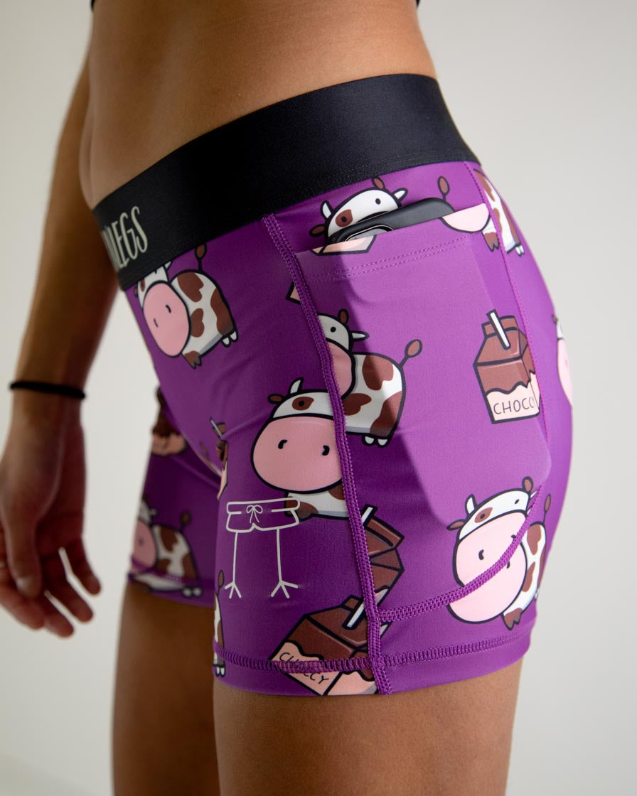 Women's High Waist 3-Pack Compression Shorts - Moisture Wicking Workout Leggings for Running, Yoga & Gym - Choccy Cows Design