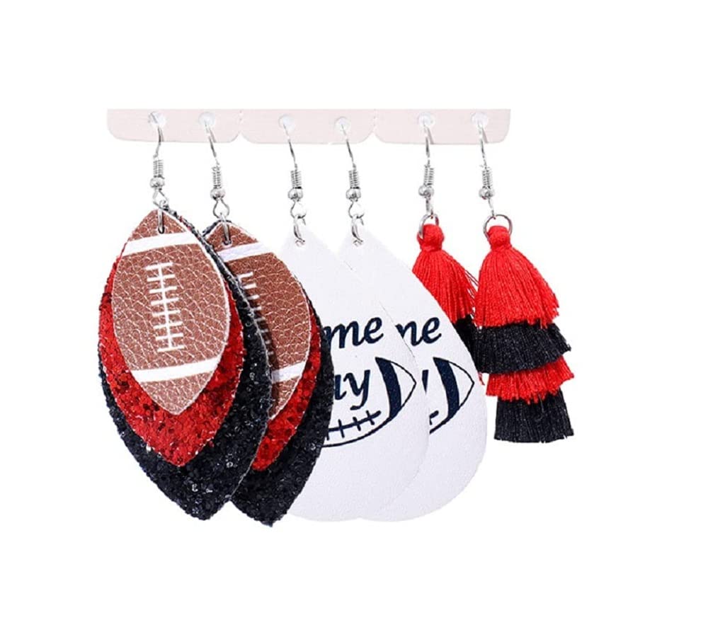 Faux Leather Football Drop Dangle Earrings for Women - Bohemian Lightweight Teardrop Earrings - Football Jewelry for Game Day, Sports Parties & Casual Wear