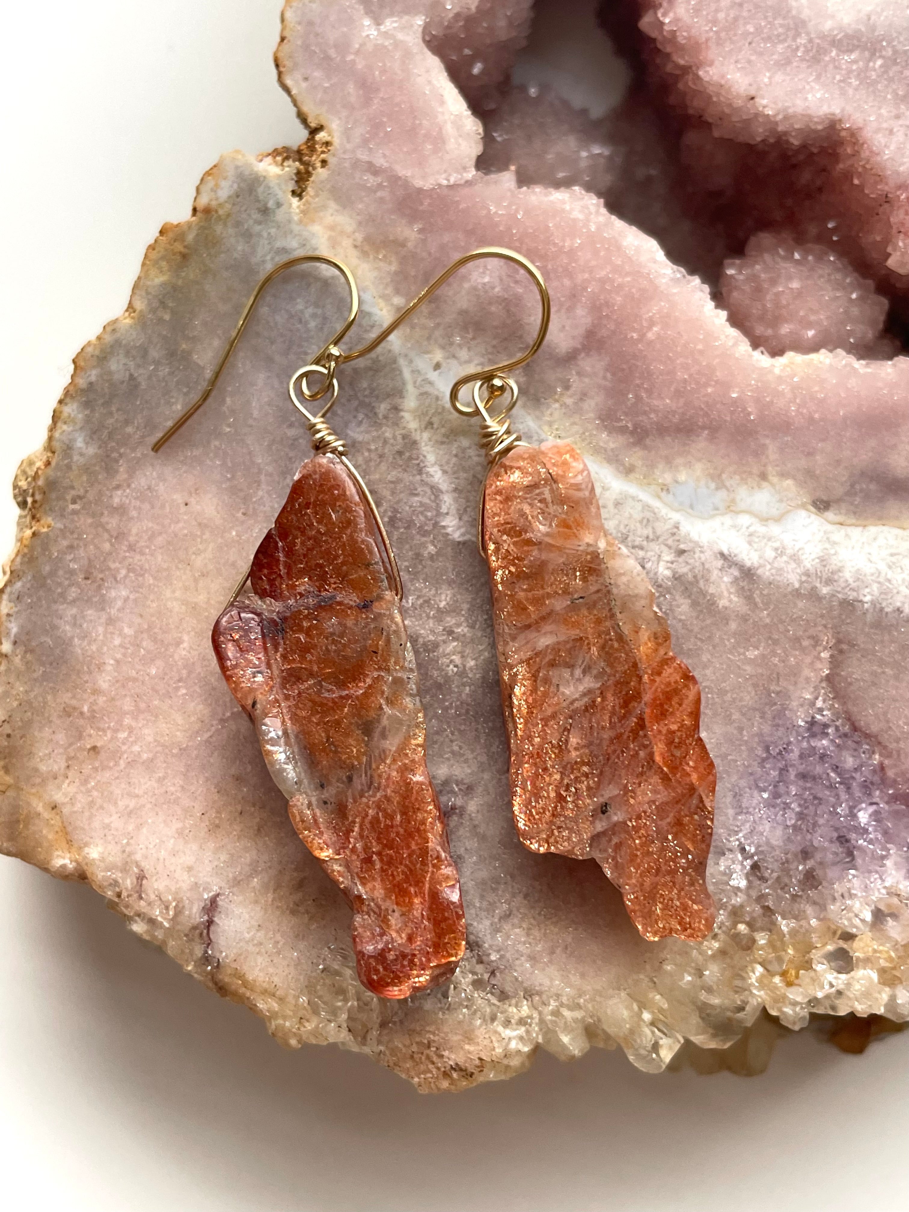 Orange Sunstone Gold Filled Statement Crystal Gemstone Earrings for Women | Elegant Dangle Drop Earrings for Party, Wedding & Special Occasions