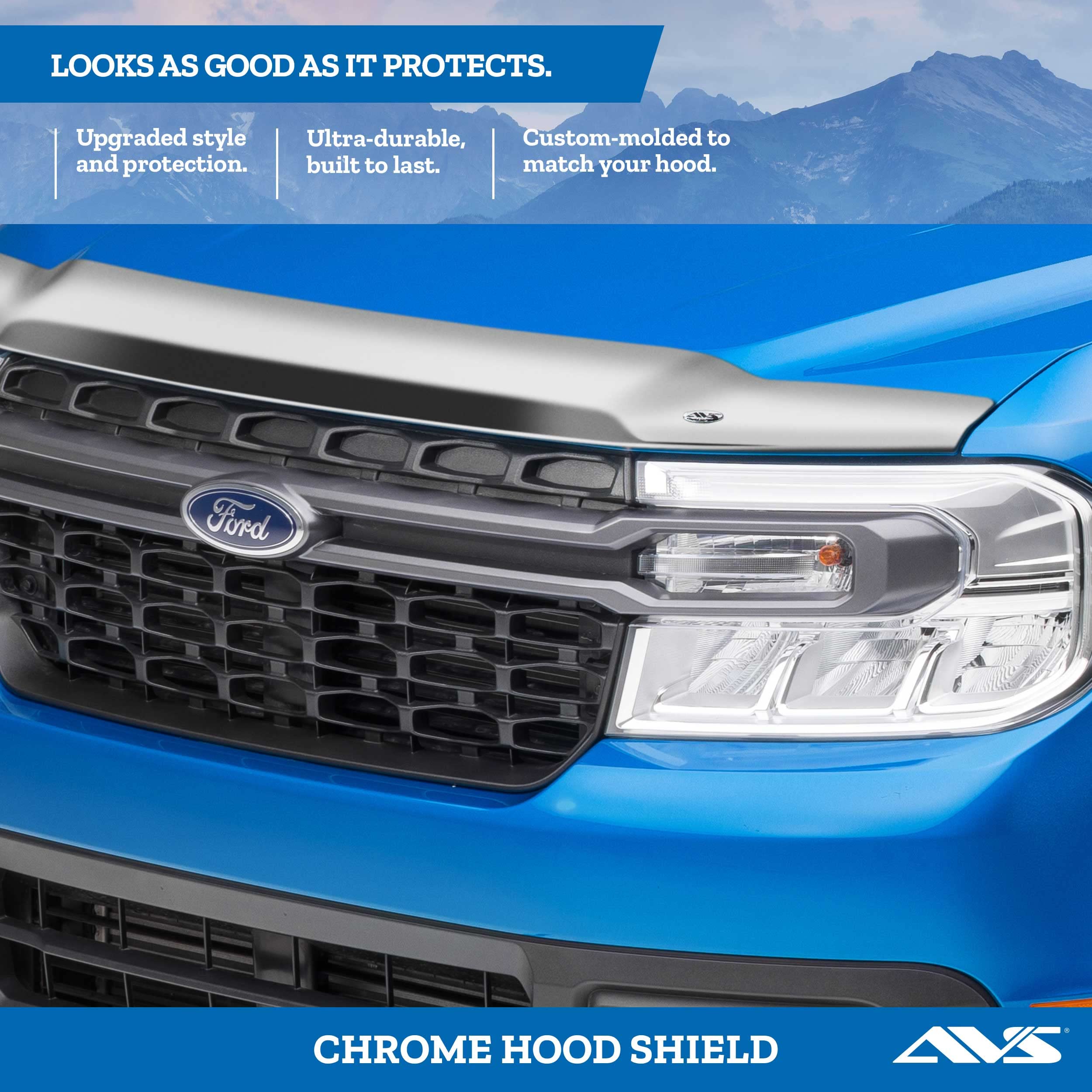 Chrome Hood Shield & Bug Deflector for 2019-2025 GMC Sierra 1500 | AVS Auto Ventshade Medium Profile Protector | Perfect for Highway Driving & Off-Road Protection (Model 680959)