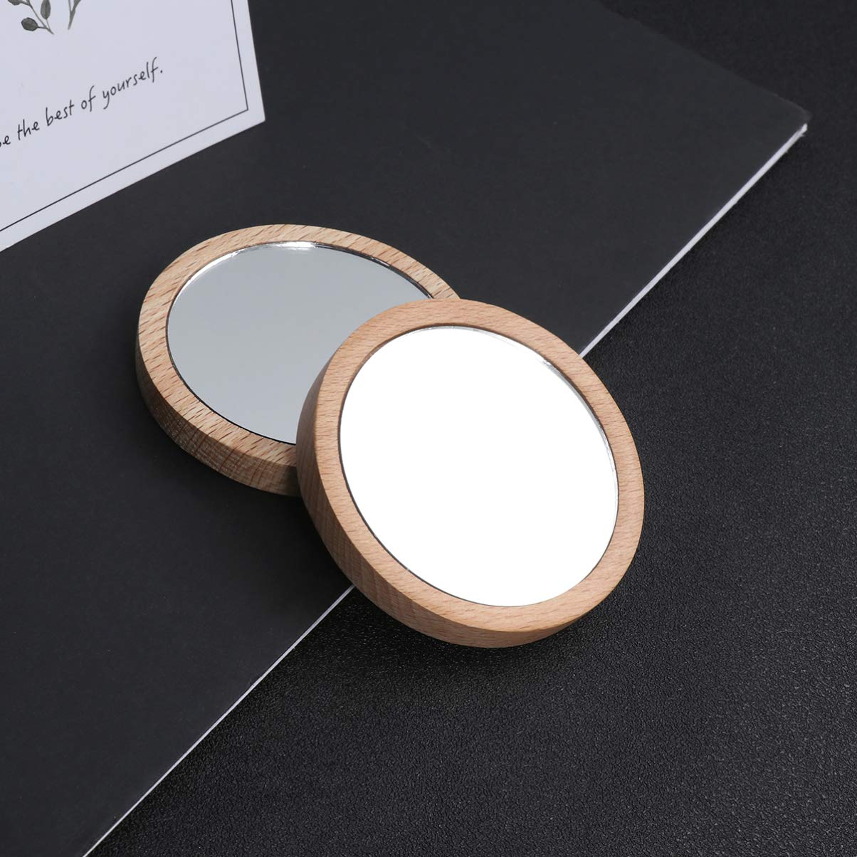 Lurrose 2PCS Wooden Compact Mirror for Purse - Mini Round Makeup Mirror for Travel, Home & On-the-Go Touch Ups - Perfect Cosmetic Mirror for Women's Handbags & Vanity