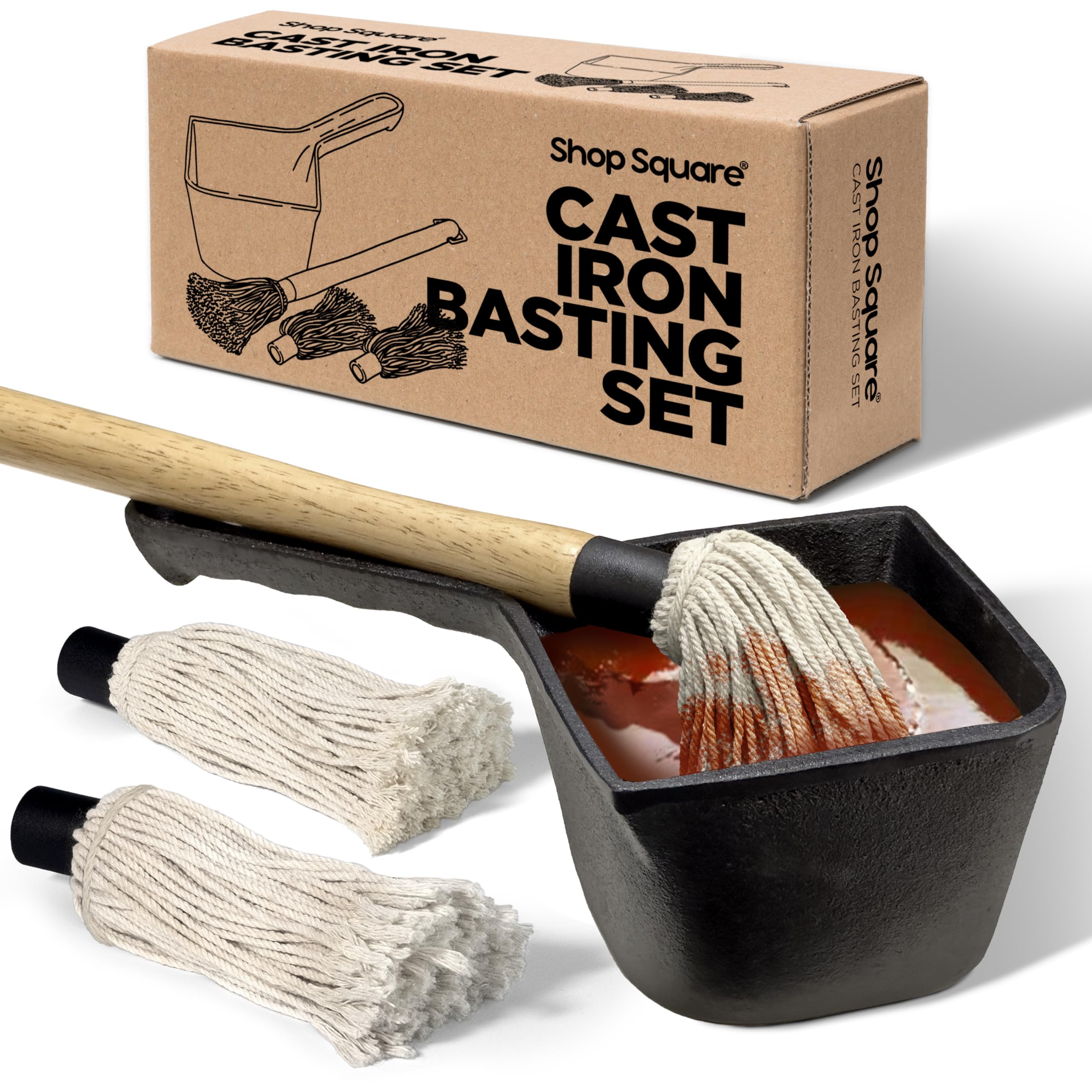 Cast Iron Sauce Pot with BBQ Mop Brush – 24oz Small Cast Iron Basting Pot for Grilling, Smoking, Saucing – Perfect for BBQ, Steak, Ribs & Outdoor Cooking Accessories