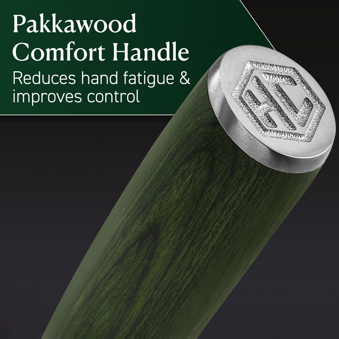HexClad 5-Inch Japanese Damascus Stainless Steel Utility Knife with Pakkawood Handle - Perfect for Kitchen, Camping & Outdoor Cooking