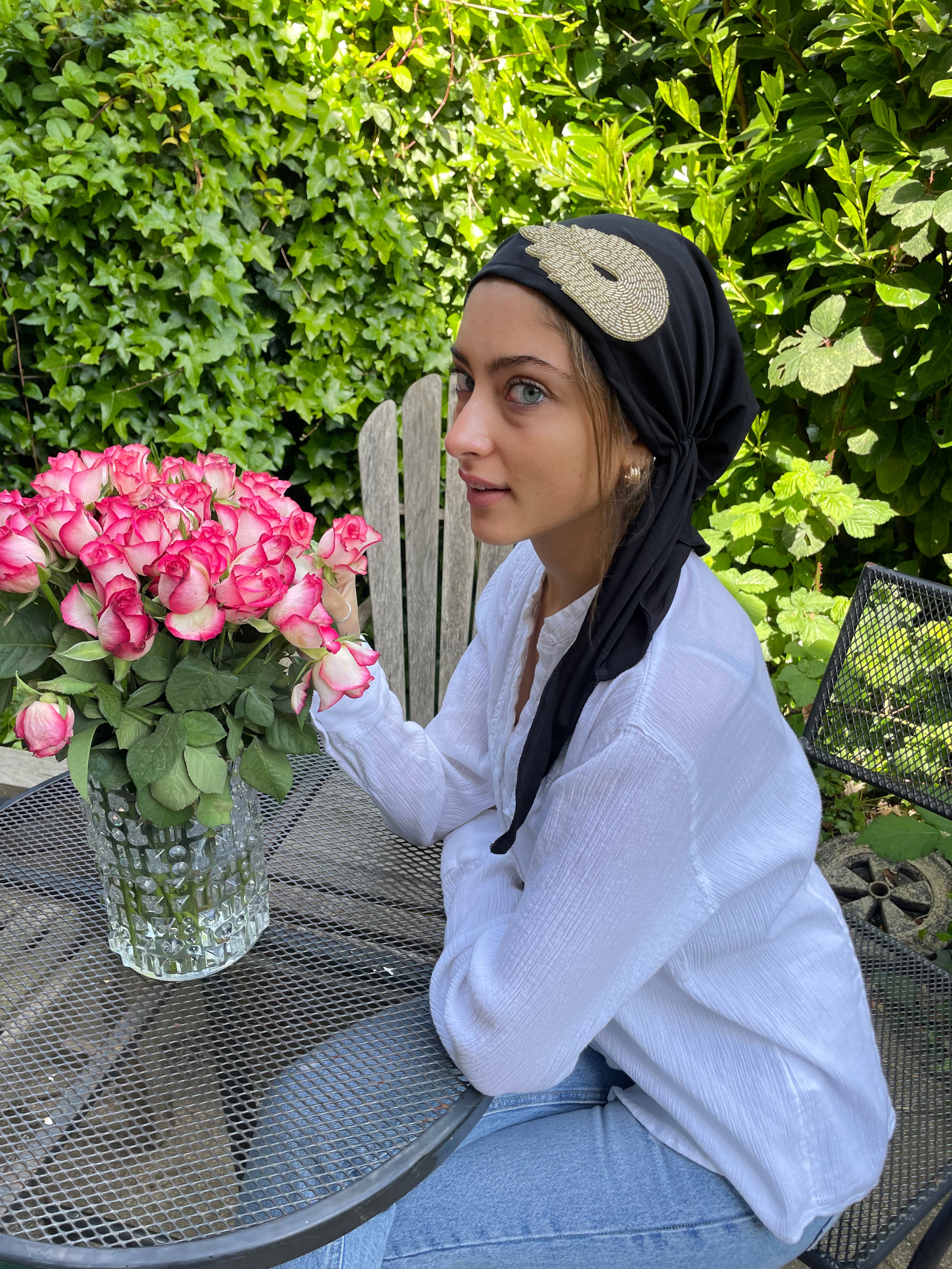 Black Gold Hijab - Sparkly Pre-Tied Tichel Hair Scarf | Premium Quality Made in USA | Perfect for Daily Wear, Special Occasions & Modest Fashion