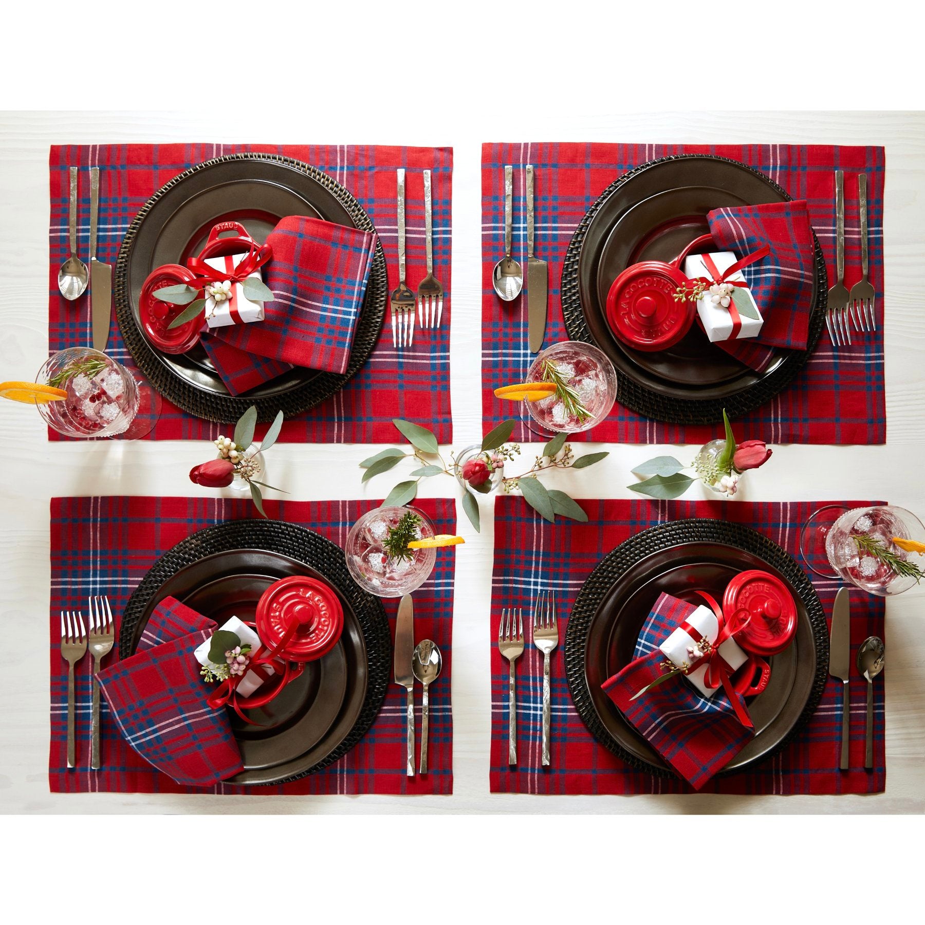 Premium Red Tartan Plaid Placemats Set of 4 - Waterproof & Heat Resistant Table Mats for Dining, Kitchen, Holiday Decor, and Party Settings