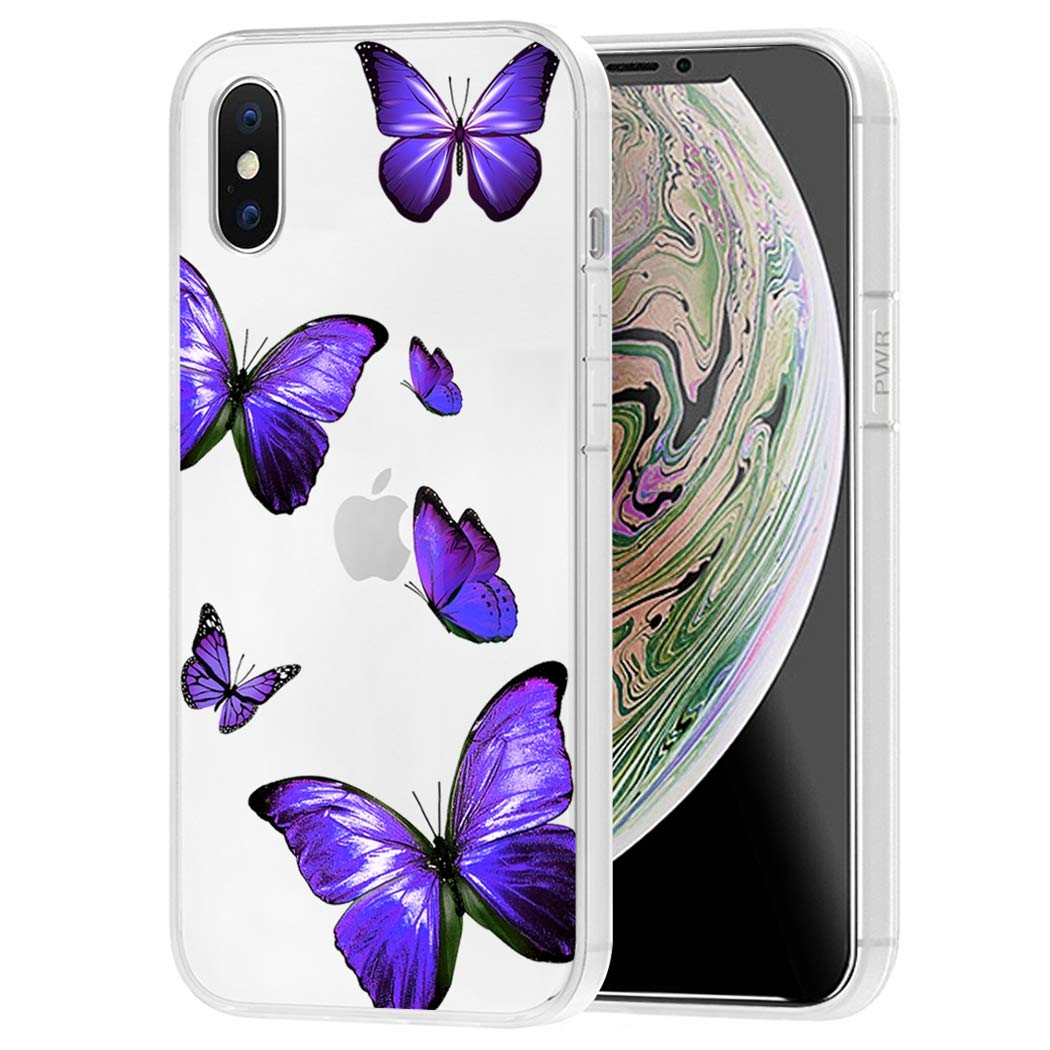 **iPhone Xs/X Clear Soft TPU Shockproof Protective Case - Purple Butterfly Design for Women & Girls | Perfect for Everyday Use, Work & Travel**