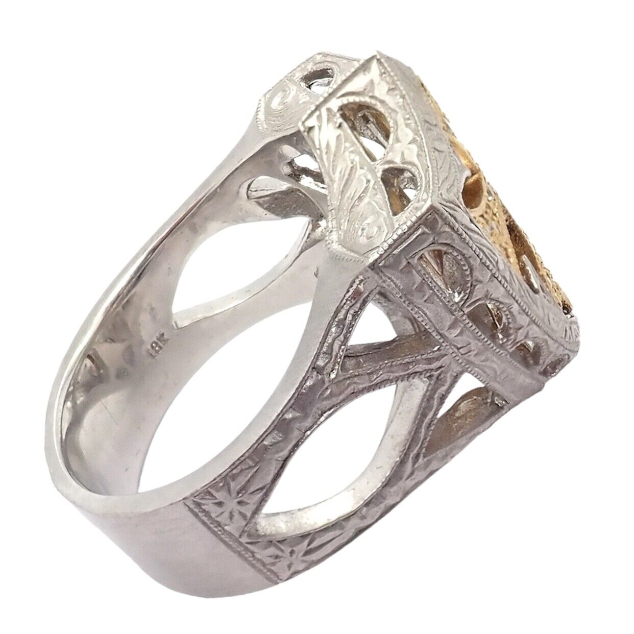 Authentic 18k White & Yellow Gold Diamond Cross Shield Crest Ring by Loree Rodkin - Luxury Religious Jewelry for Men & Women, Perfect for Gifts, Weddings & Special Occasions
