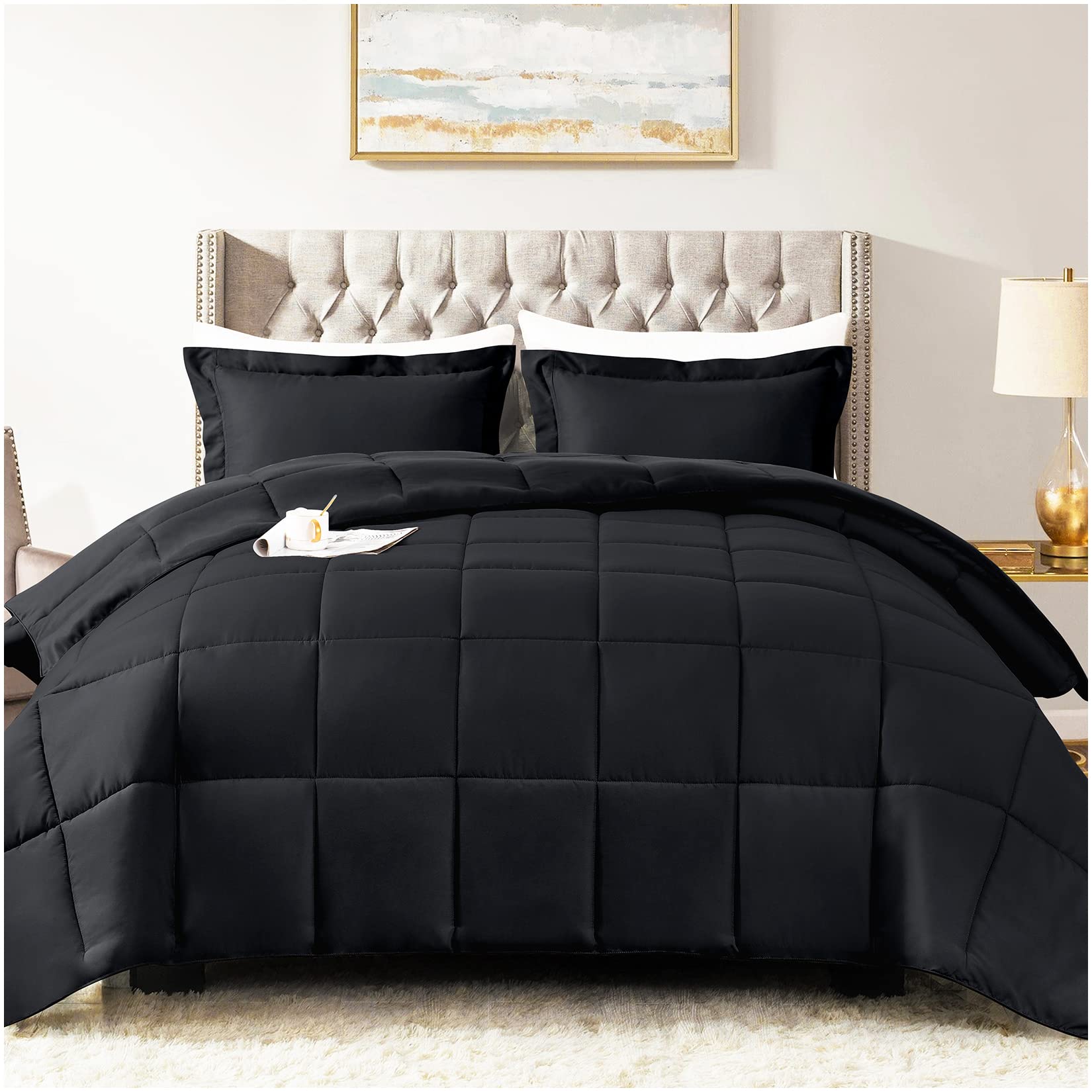 Satisomnia Twin Size Comforter Set - Lightweight All Season Down Alternative Bedding with 1 Pillow Sham, Black Summer Comforter for Twin XL (68x90 inches) - Perfect for Dorm Rooms, Guest Beds & Cozy Night Sleep