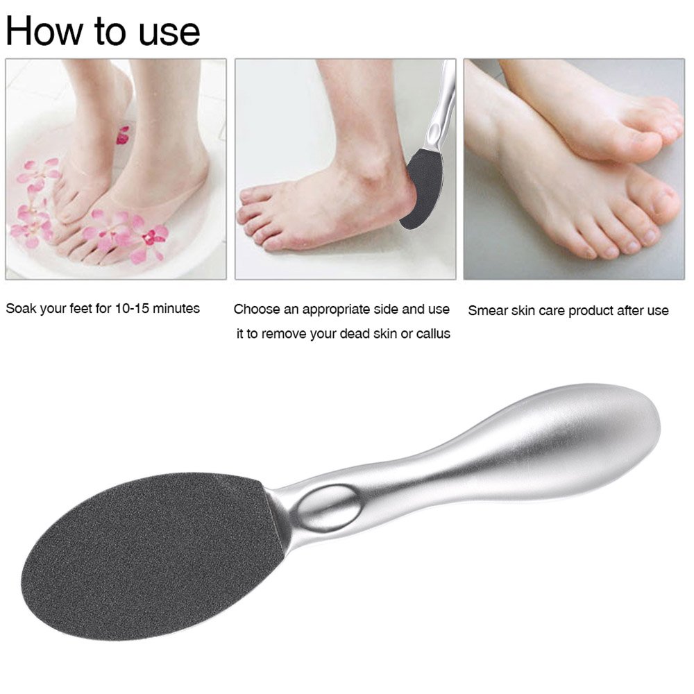 Premium Stainless Steel Foot Rasp Kit - Double Sided Foot File & 10 Sandpaper Pads for Callus & Hard Skin Removal - Professional Pedicure Tool for At-Home Foot Care & Spa Treatments