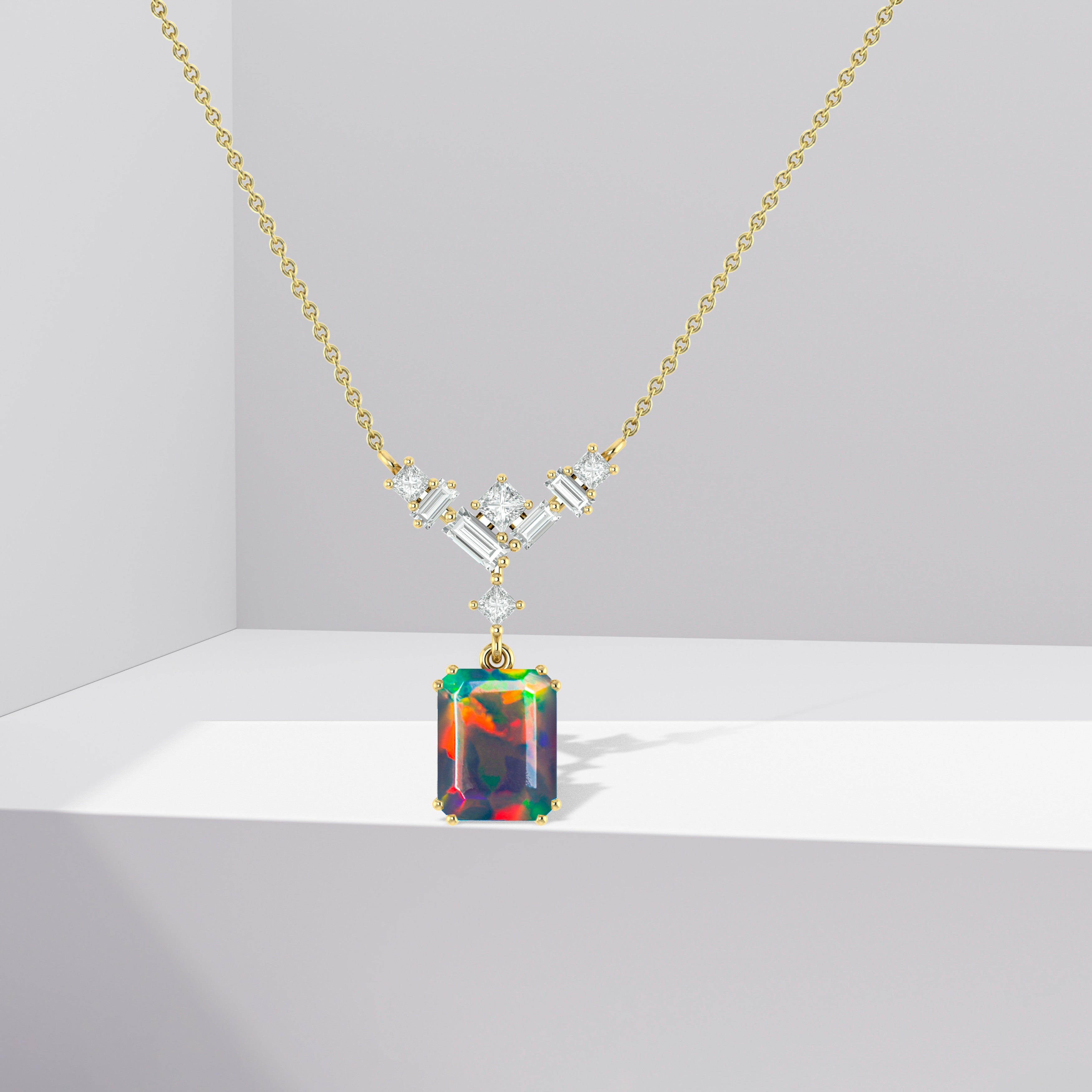 Octagon Multi Fire Opal Pendant Necklace for Women - Elegant Handmade Sterling Silver Jewelry Gift for Birthday, Anniversary & Special Occasions