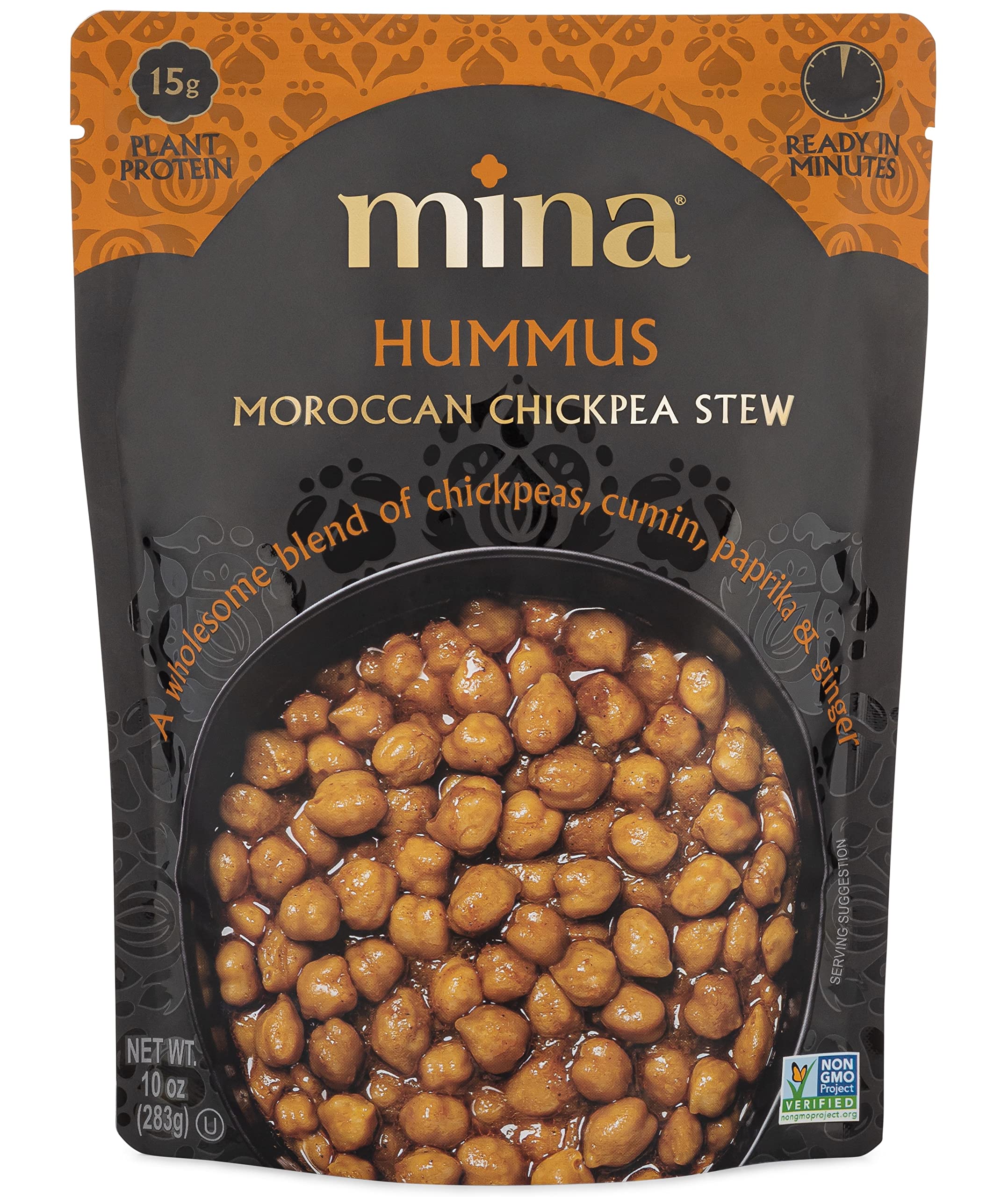 Organic Moroccan Chickpeas Ready to Eat - High Protein Vegan Snack, Non-GMO, Gluten-Free, Kosher Certified, Microwavable Packaged Meals (10 oz, Pack of 6) - Perfect for Salads, Hummus & Healthy On-the-Go Lunches