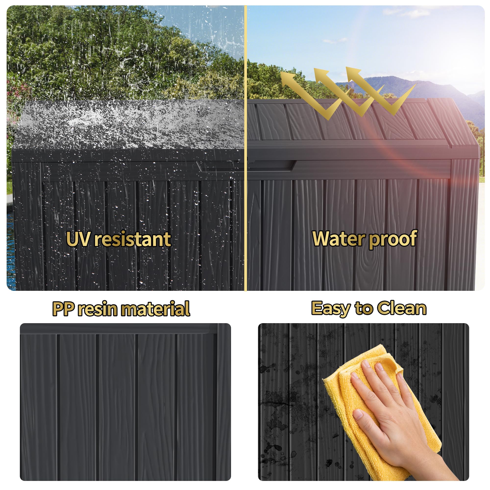 100 Gallon Lockable Resin Deck Box - Waterproof & UV-Resistant Outdoor Storage Container for Patio Cushions, Pool Toys, and Garden Tools | Perfect for Backyard, Poolside, and Deck Organization (Black)