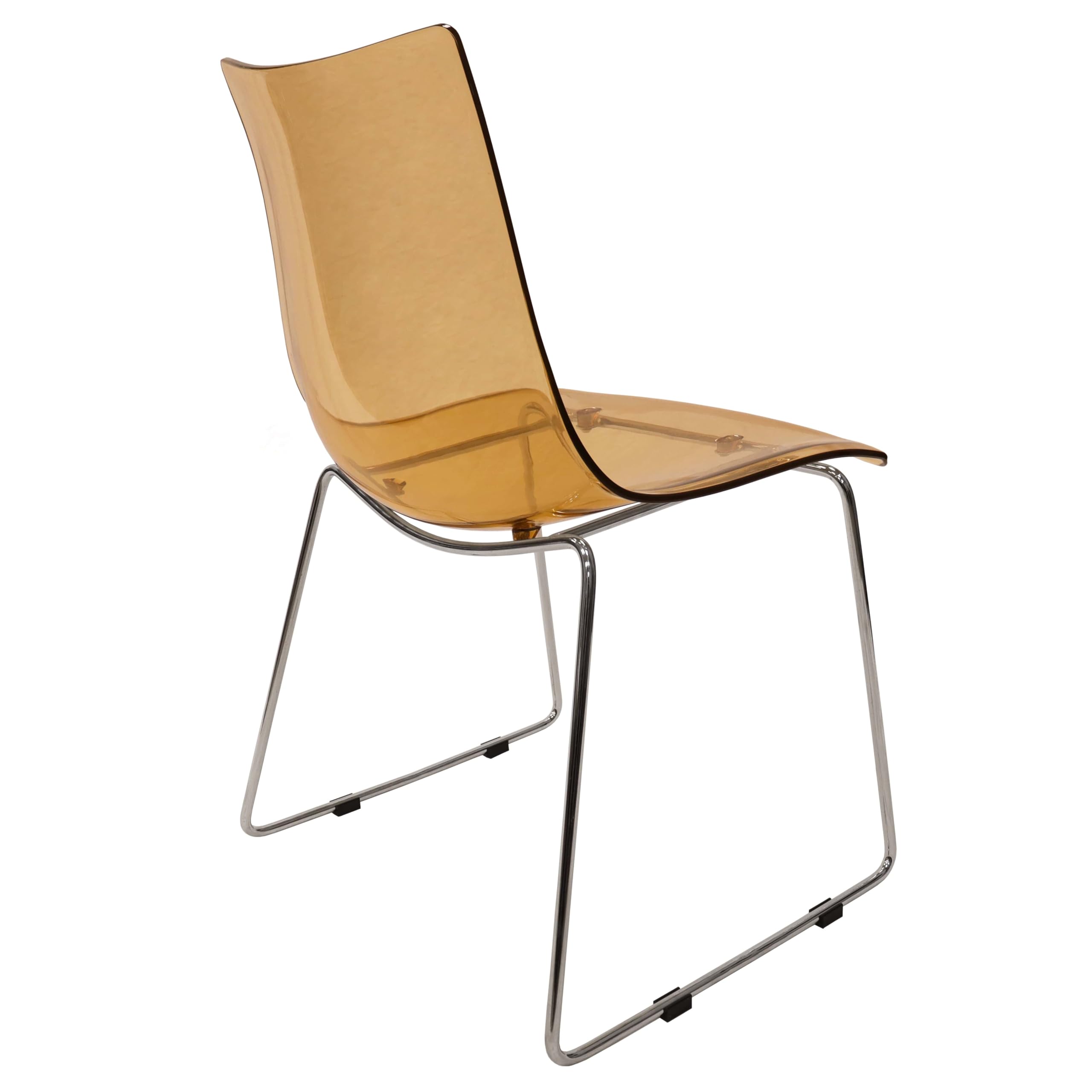 LeisureMod Lima Mid-Century Modern Acrylic Chrome Finish Steel Frame Stackable Accent Side Chairs - Set of 4 Amber - Perfect for Kitchen, Dining Room, Office or Outdoor Patio Seating