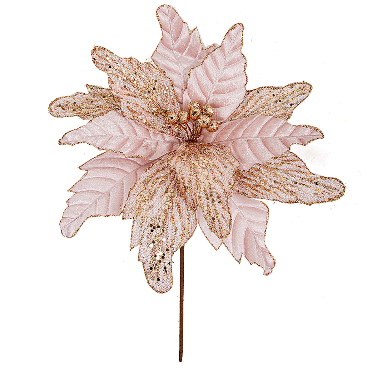 16 Glittered Silk Poinsettia Flower Stems - Rose Gold (Pack of 24) | Christmas Home Decor, Holiday Centerpieces, Wedding Bouquets & Table Arrangements