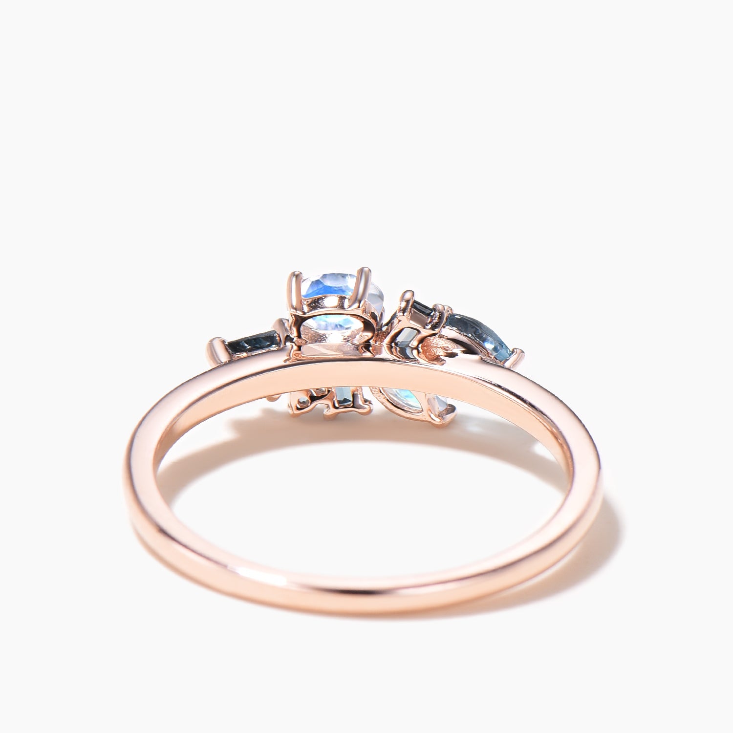Natural London Blue Topaz and Moonstone Mixed Cut Dainty Band Ring - Elegant Stackable Jewelry for Everyday Wear & Special Occasions
