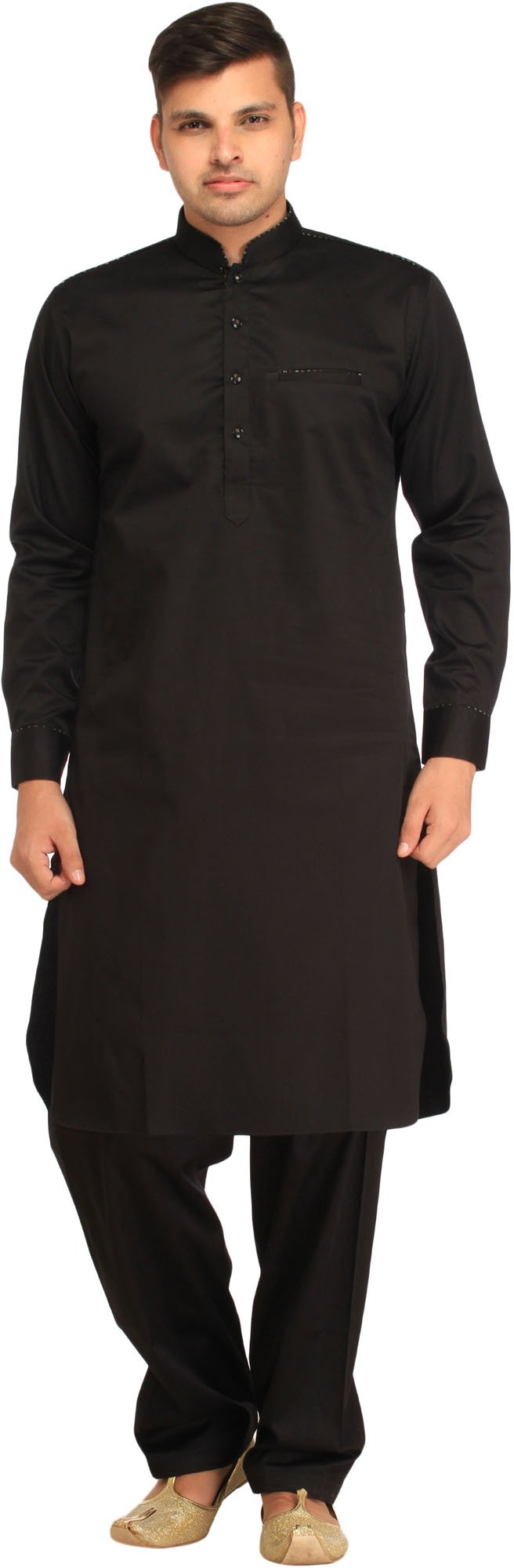 Stylish Plain Pathani Kurta Shalwar Set with Elegant Piping Work - Traditional Pakistani Outfit for Men - Perfect for Weddings, Festivals & Special Occasions