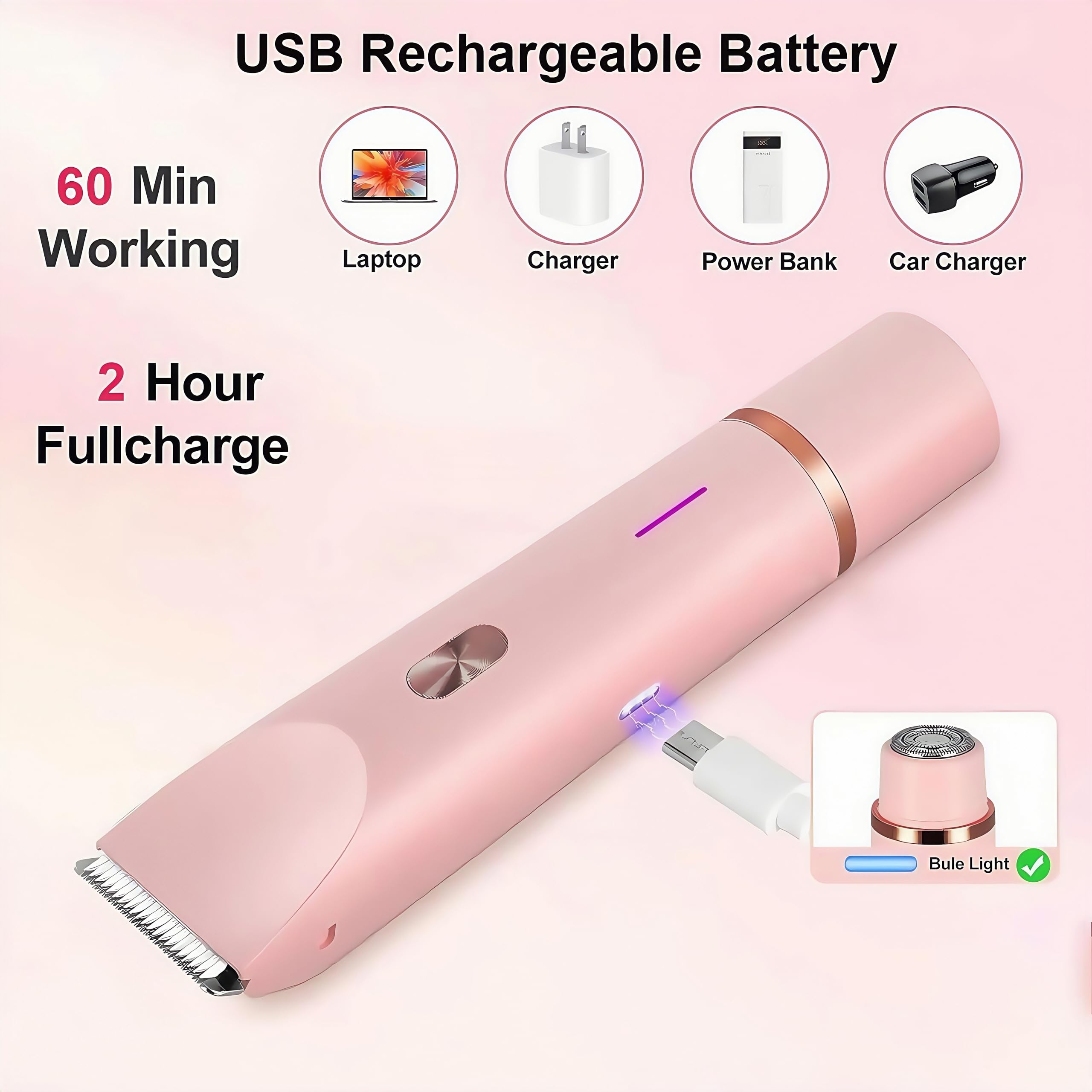 Dual Head Electric Shaver for Women - Rechargeable 2-in-1 Body & Bikini Trimmer, Waterproof Women's Razor (Pink) | Perfect for Smooth Legs, Underarms & Sensitive Areas