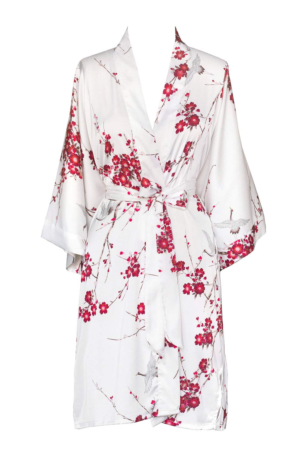 OLDSHANGHAI Women's Short Charmeuse Kimono Robe - Watercolor Floral Design Lightweight Loungewear for Spa, Beach Cover-Up & Home Relaxation