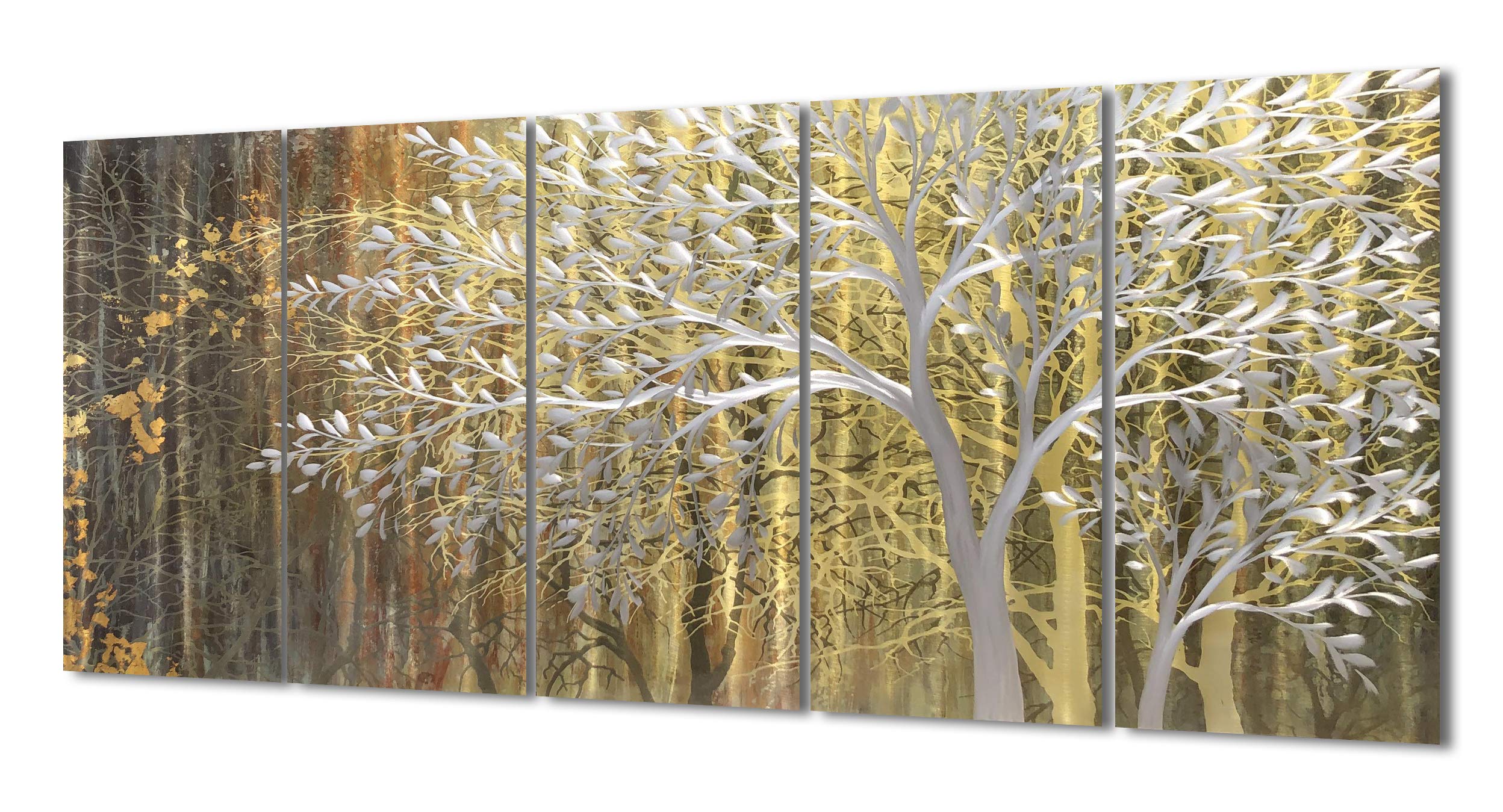 Yihui Arts Gold Metal Wall Art - Handcrafted 3D Tree Design on Aluminum Panel, Modern Forest Picture for Living Room, Bedroom & Kitchen Decor | Perfect for Home, Office & Gift Giving