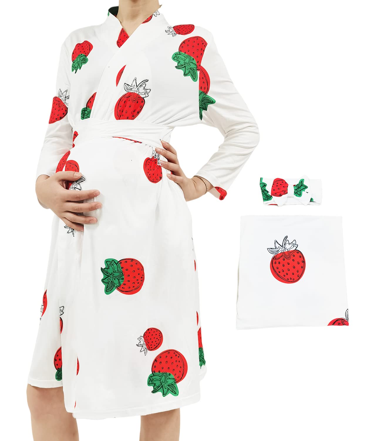 Maternity Nursing Robe for Women - 3-in-1 Pregnancy Hospital Gown, Breastfeeding & Delivery Nightgown with Matching Swaddle Set | Comfortable Postpartum, Labor & Nursing Wear for New Moms