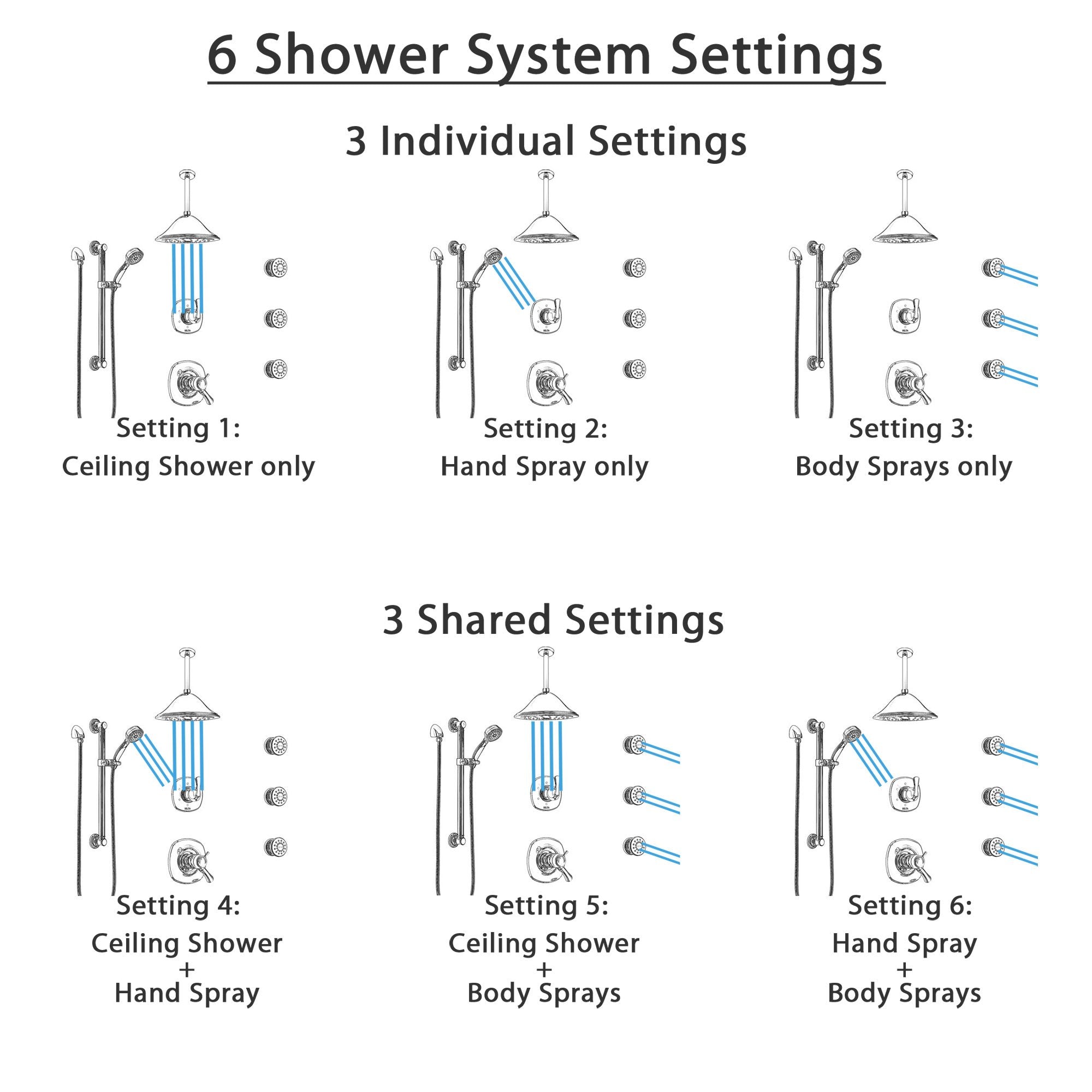 Delta Addison Chrome Shower System - Dual Thermostatic Control, Diverter, Ceiling Showerhead, 3 Body Sprays & Handheld Shower with Grab Bar (Model SS17T9224) - Perfect for Luxury Bathroom Renovations & Spa-Like Shower Experience