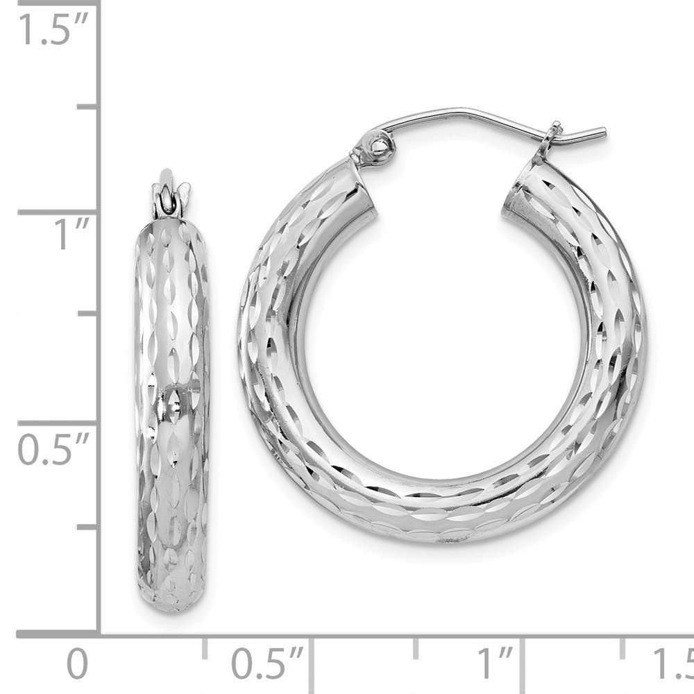 Sterling Silver Rhodium-Plated 4mm Shiny Cut Hoop Earrings for Women - Hypoallergenic Dangle Earrings for Everyday Wear, Party & Gift QE3546