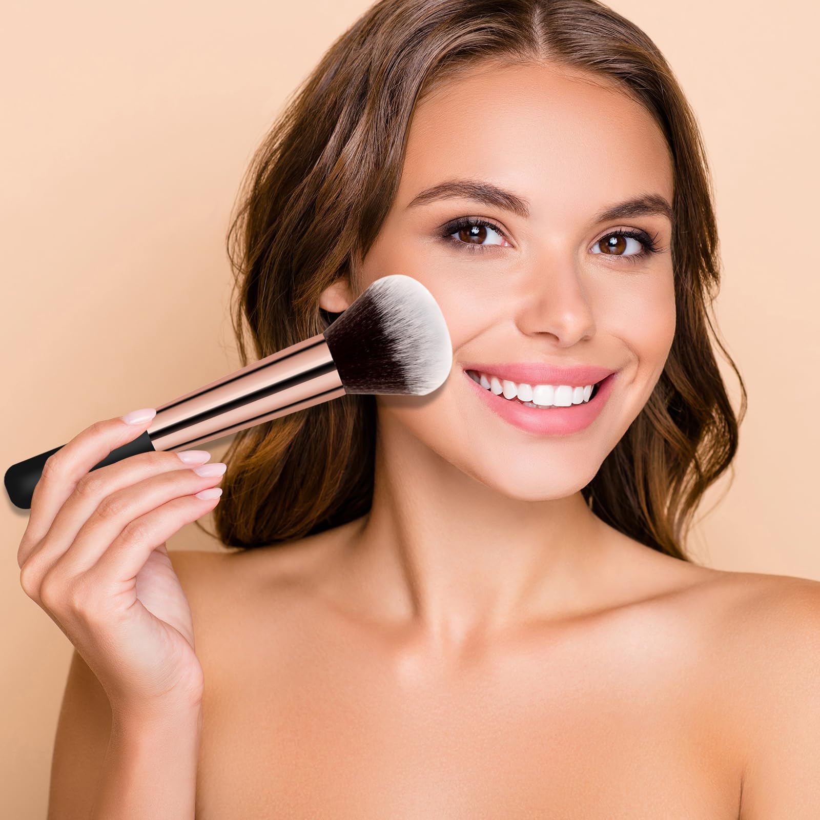 Banidy Makeup Brush Set - Powder, Foundation, Highlighter - Wooden Handle for Flawless Blending