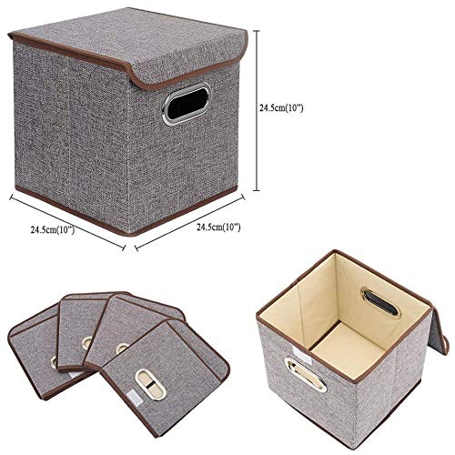 4-Pack Foldable Linen Fabric Storage Bins with Lids - 10