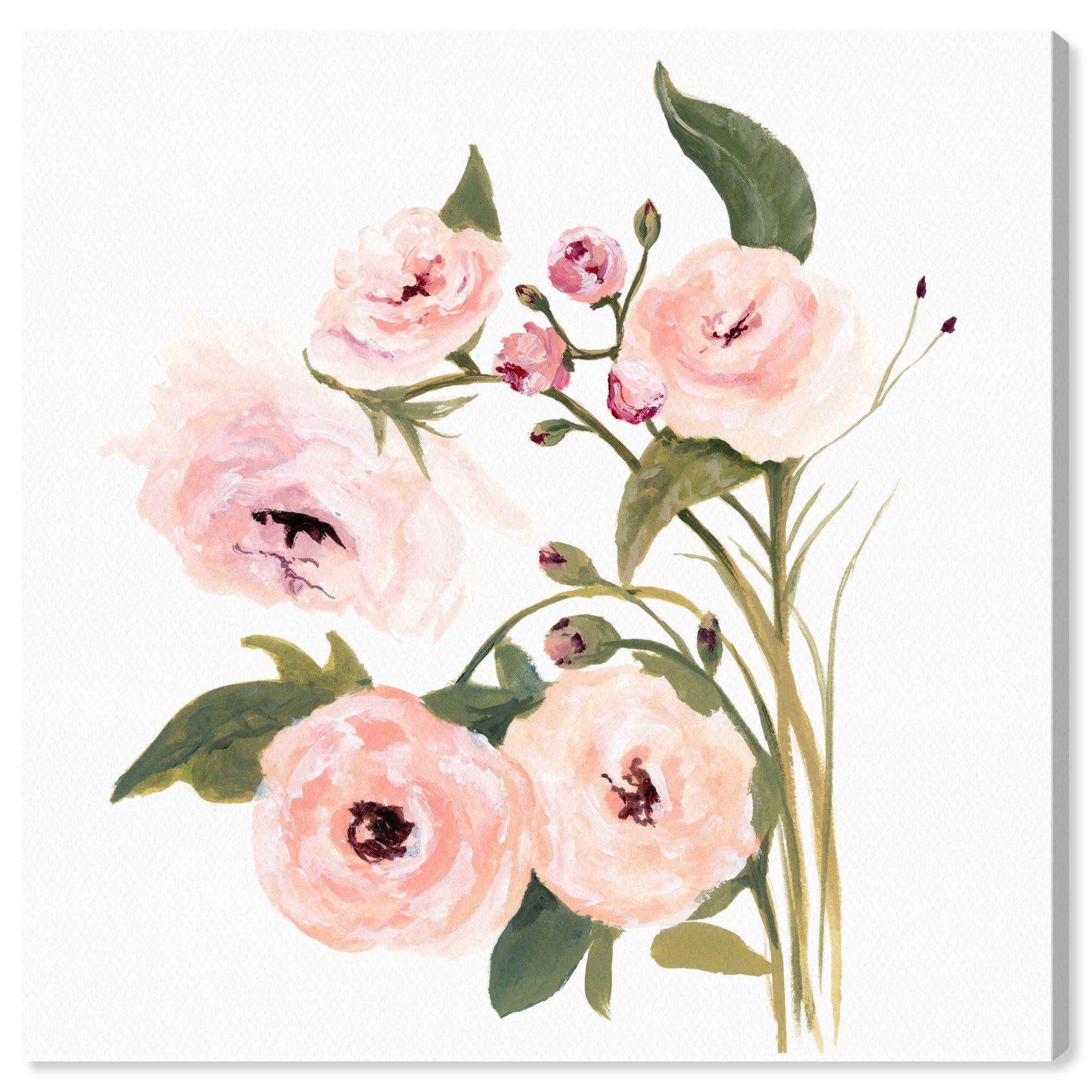 Wynwood Studio 'Blush Garden' Botanical Wall Art - 30x30 Inch Floral Canvas Print in White & Pink for Living Room, Bedroom, Office Décor