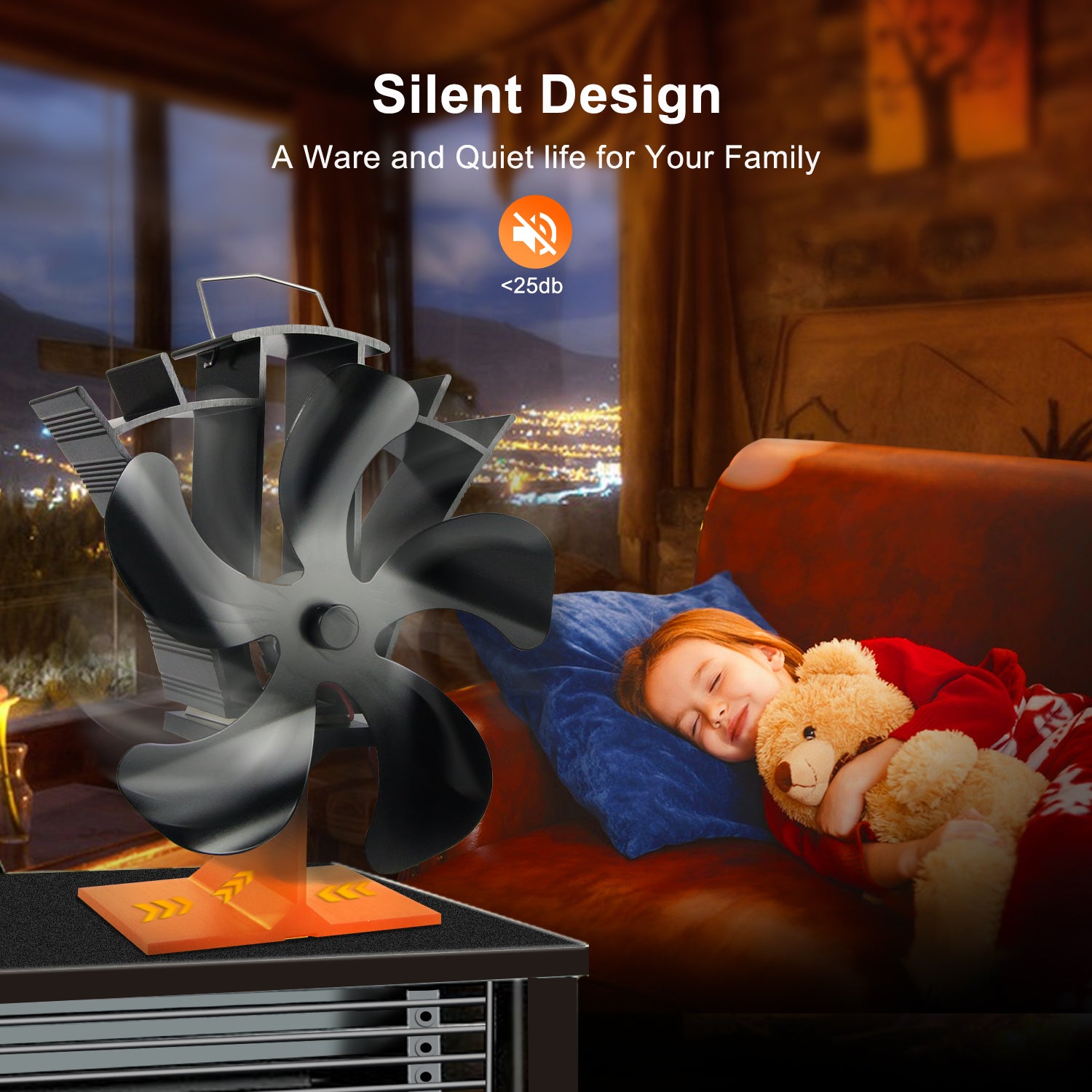 5 Blade Stove Fan VDST615B - Efficient Heat Circulation for Wood Burning Stoves, Fireplaces & Home Heating - Eco-Friendly & Silent Operation for Cozy Winter Nights
