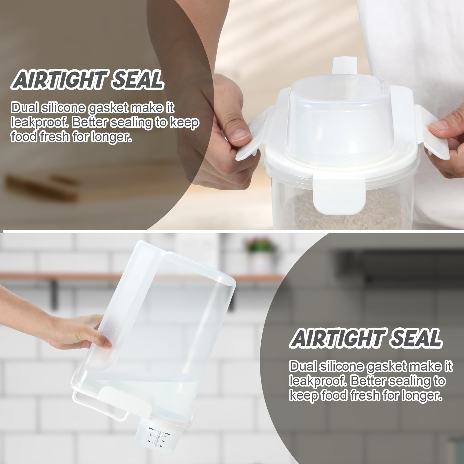 10Lbs Airtight Rice Container with Brush - Kitchen & Pantry Storage for Cereal, Pet Food