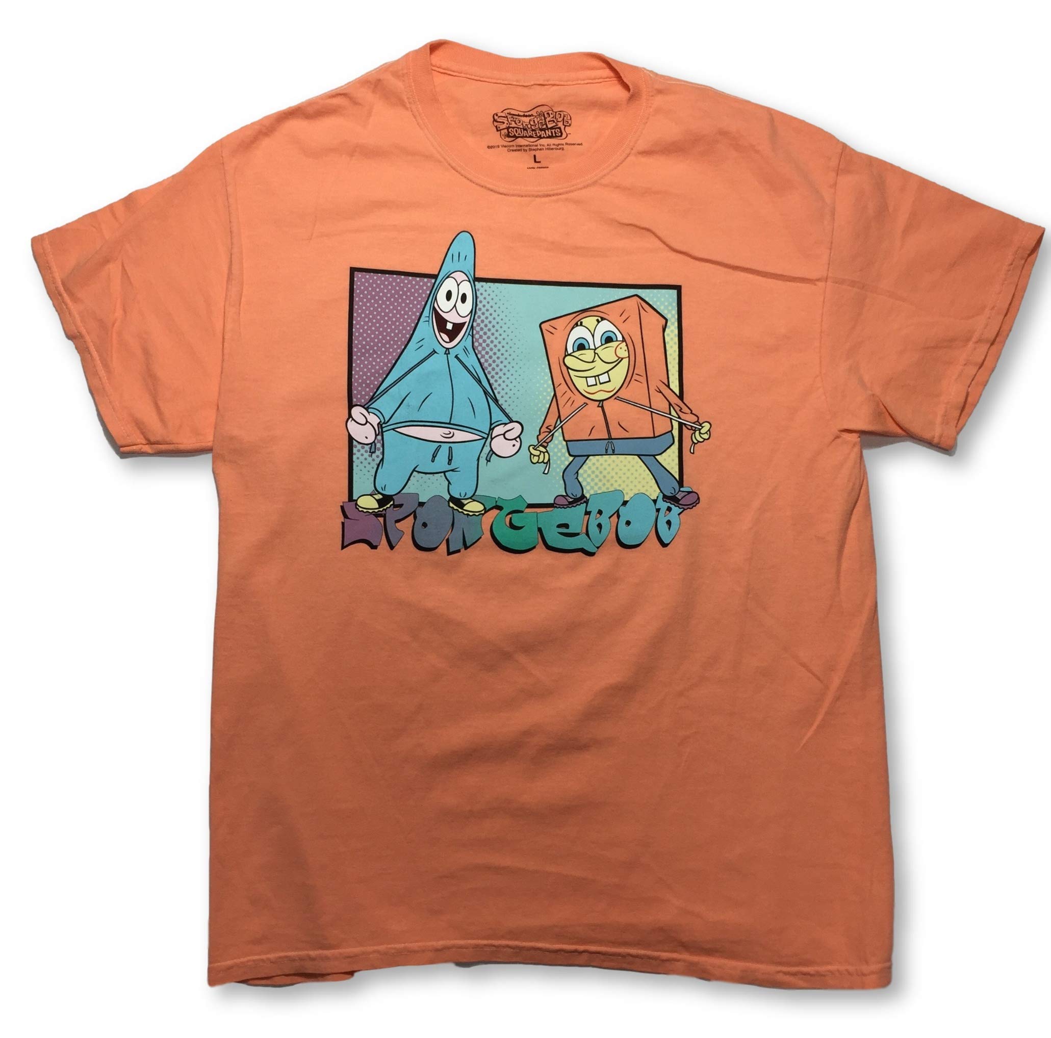 Spongebob Squarepants & Patrick Star Crew Neck T-Shirt for Adults - Soft Cotton Graphic Tee (Peach Color, X-Large) - Perfect for Casual Wear, Cosplay, and Spongebob Fans