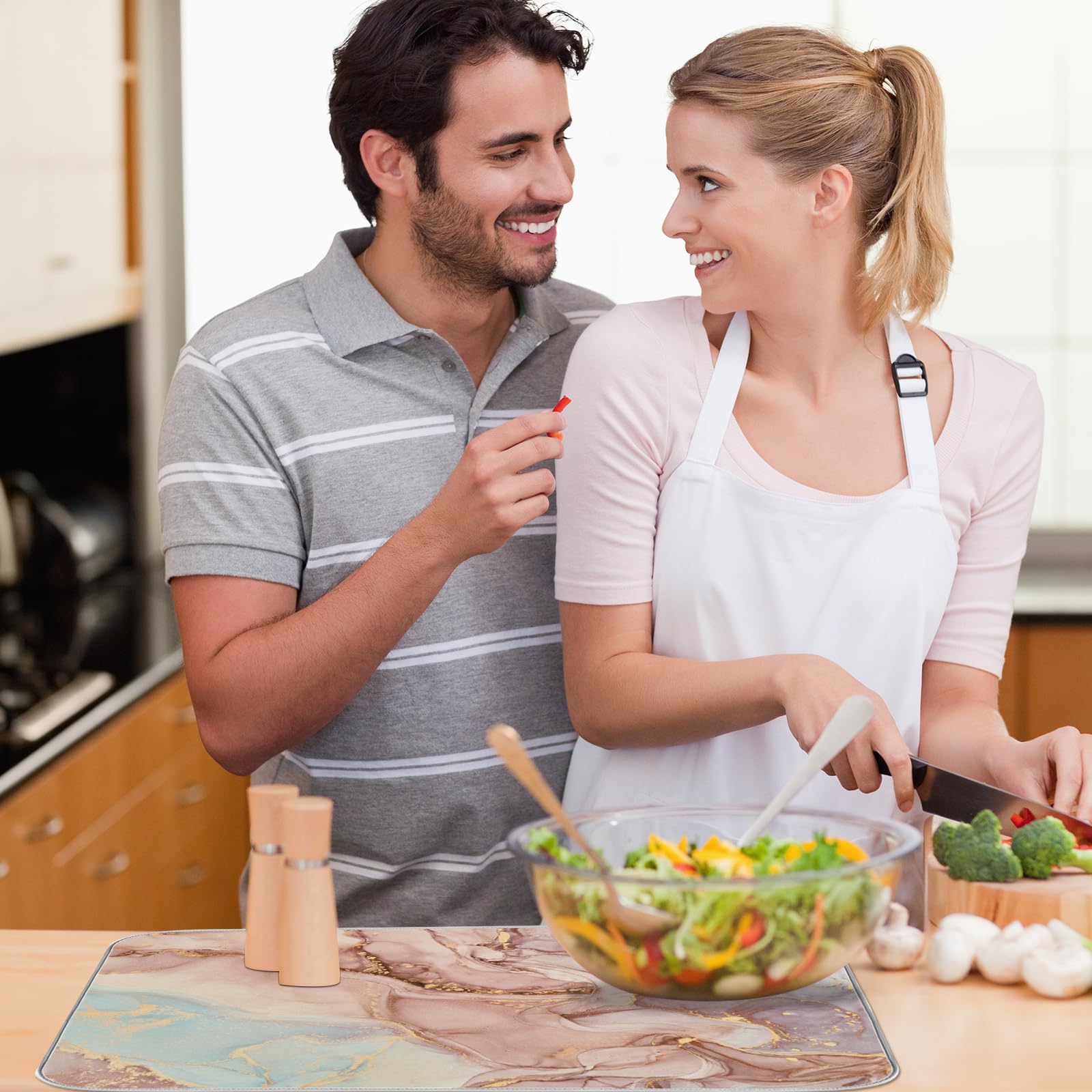 Marble Dish Drying Mat 16x18 Inch - Absorbent Kitchen Counter Mat for Dishes & Utensils