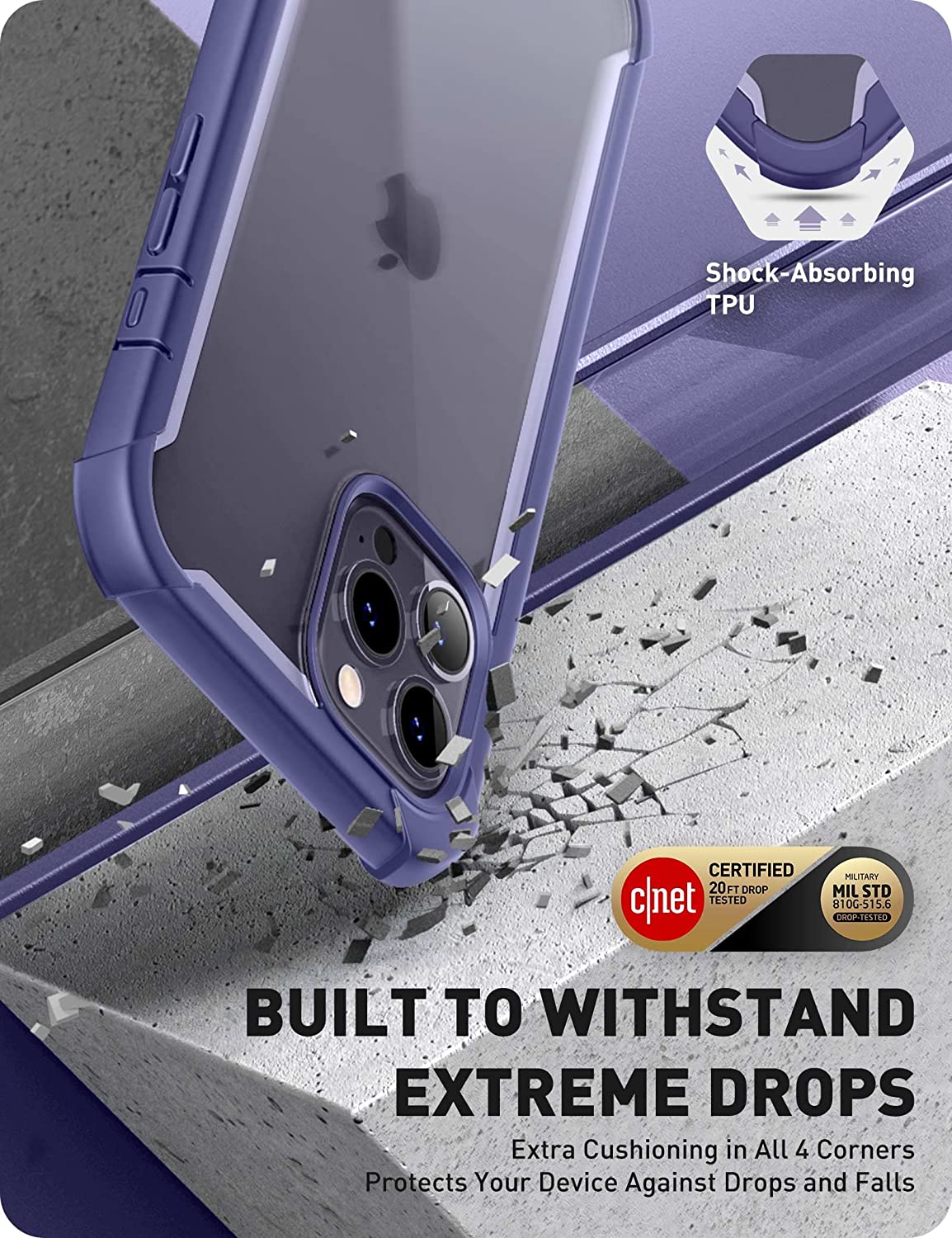 iPhone 14 Pro Case 6.1 inch - Shockproof Clear Bumper Cover with Screen Protector, Mauve Color | Perfect for Outdoor Activities, Travel & Daily Protection
