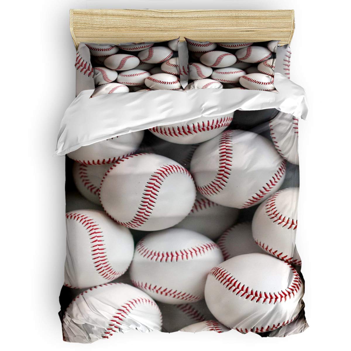 Millxiu 4-Piece Baseball Bedding Set - MLB Sport Emblem Duvet Cover, Flat Sheet & 2 Pillow Shams - Queen Size for Adults & Kids - Perfect for Sports Fans' Bedrooms & Game Day Decor