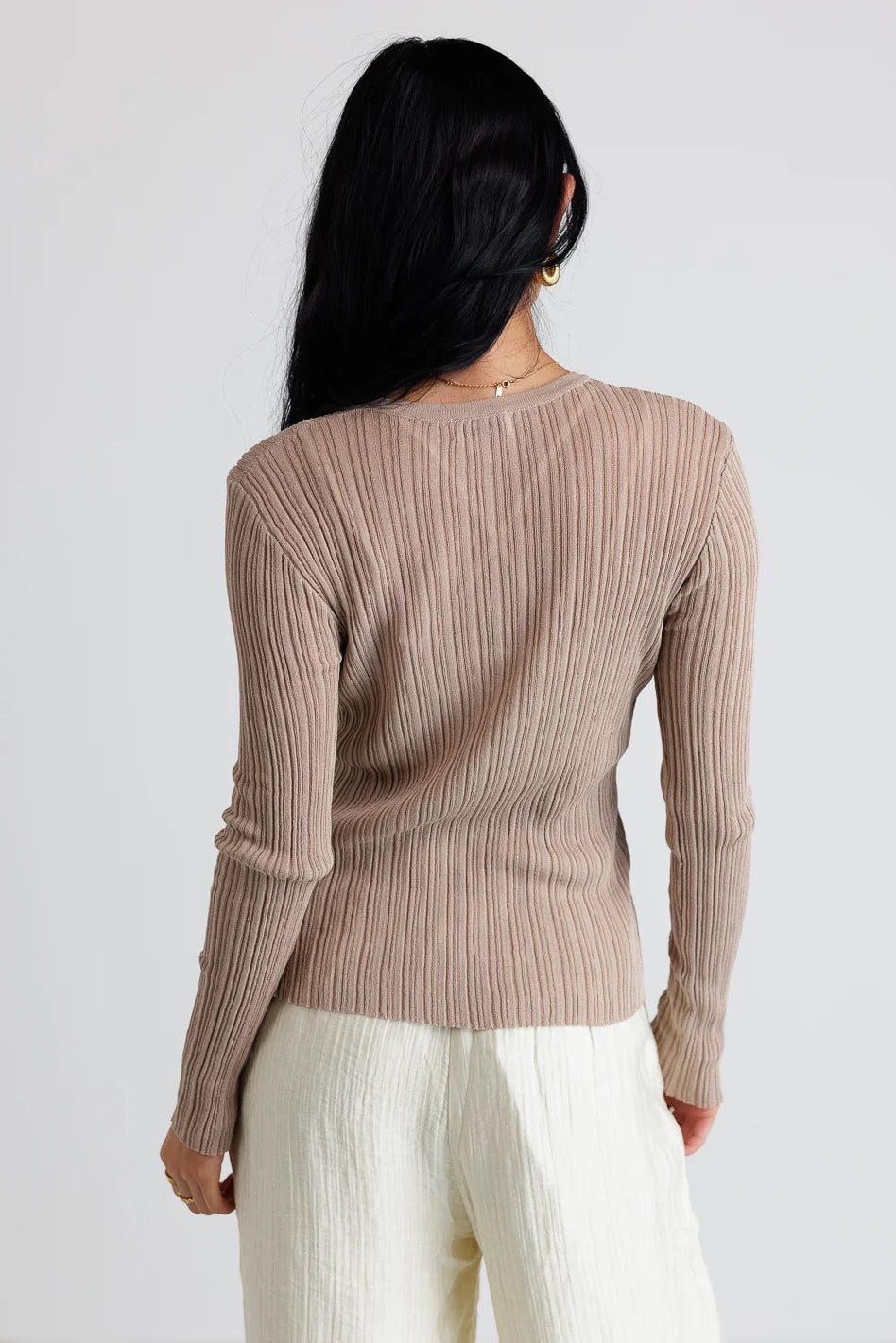 Mauryn Women's Ribbed Knit Top in Khaki - Slim Fit Casual Shirt for Everyday Wear | Perfect for Office, Date Night & Weekend Outings