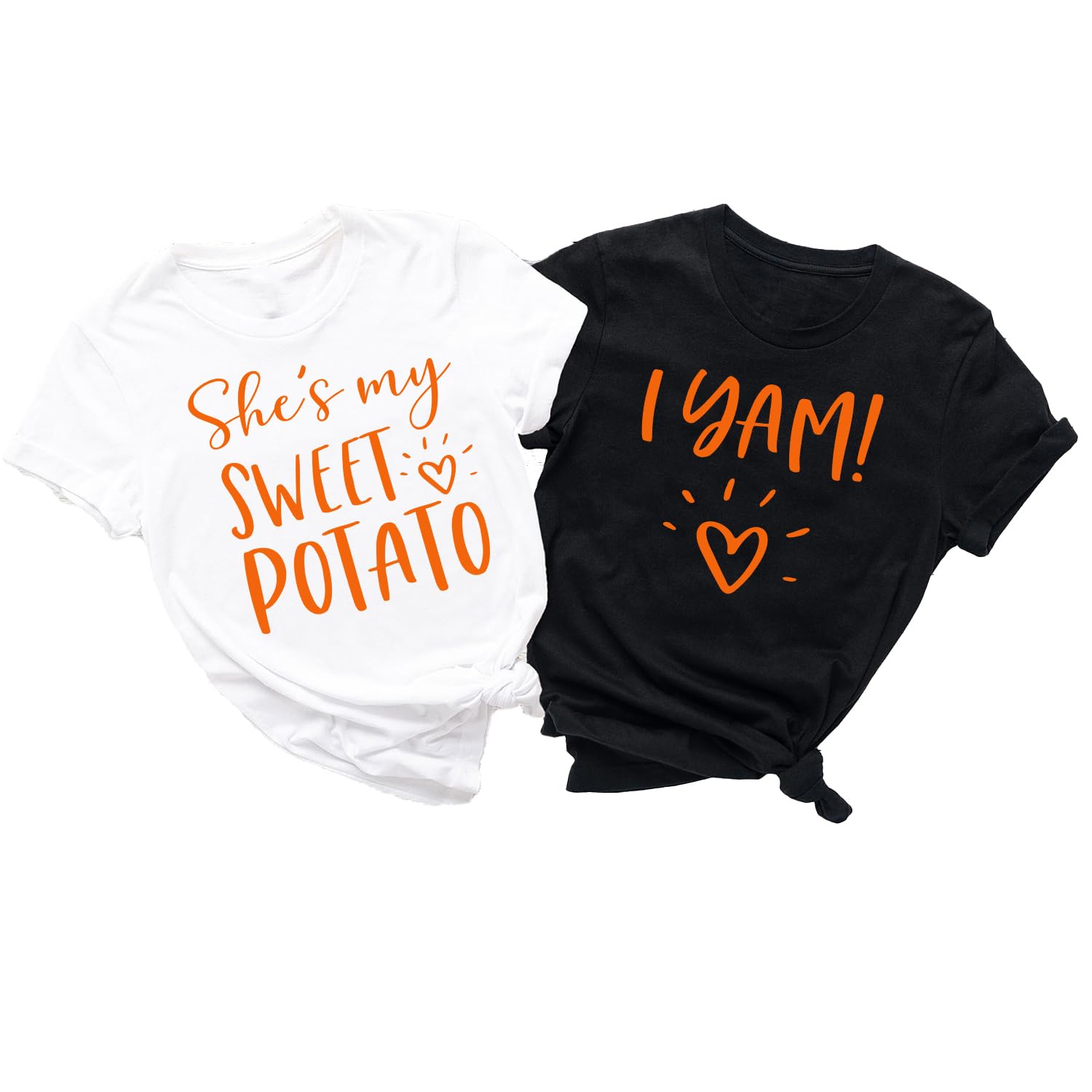 Thanksgiving Matching Couple T-Shirts - His & Her Sweet Potato I Yam Graphic Tees for Couples | Funny Holiday Outfits for Thanksgiving Dinner & Family Gatherings