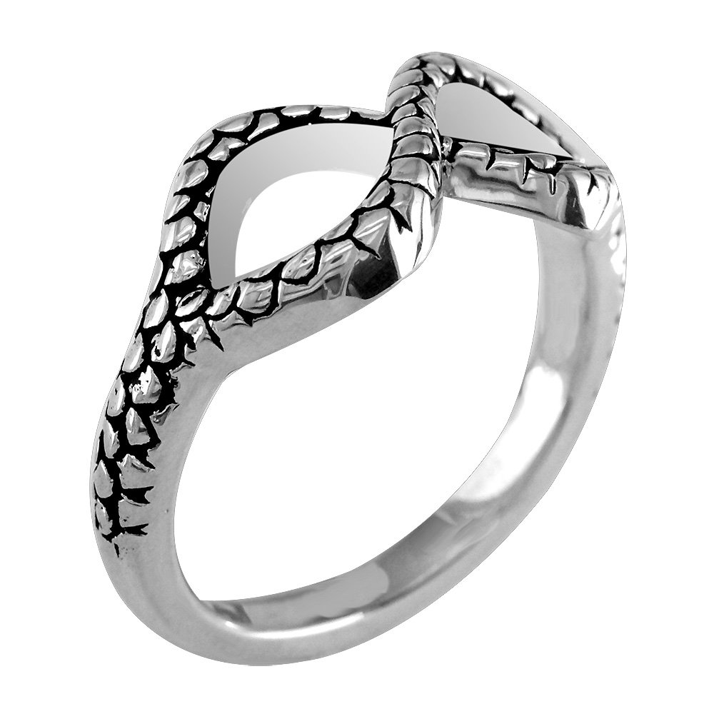 Sterling Silver Infinity Ring with Reptile Scale Design - Elegant Black Jewelry for Women, Perfect for Gifts, Anniversaries, and Everyday Wear